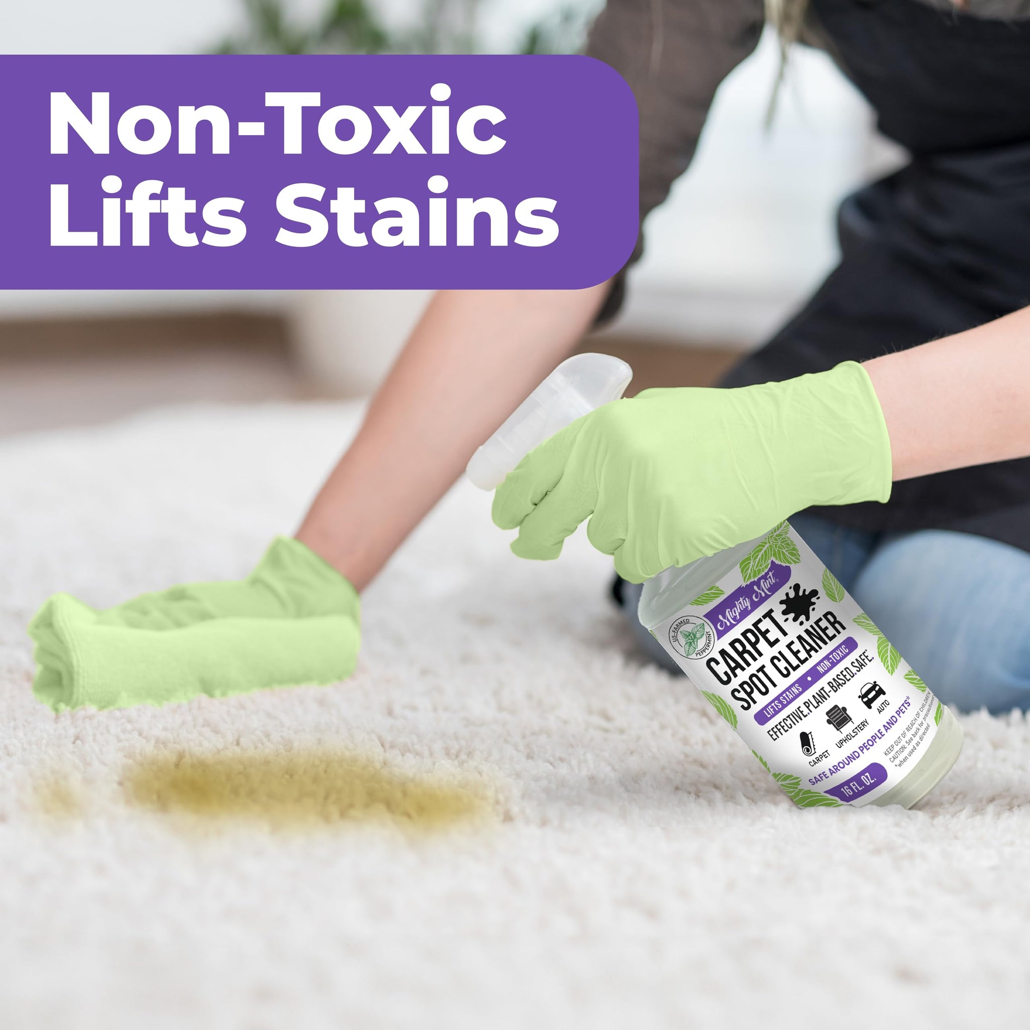 Mighty Mint Carpet Spot Cleaner, Spray to Remove Carpet Stains Instantly, Natural Peppermint Scent, 16oz