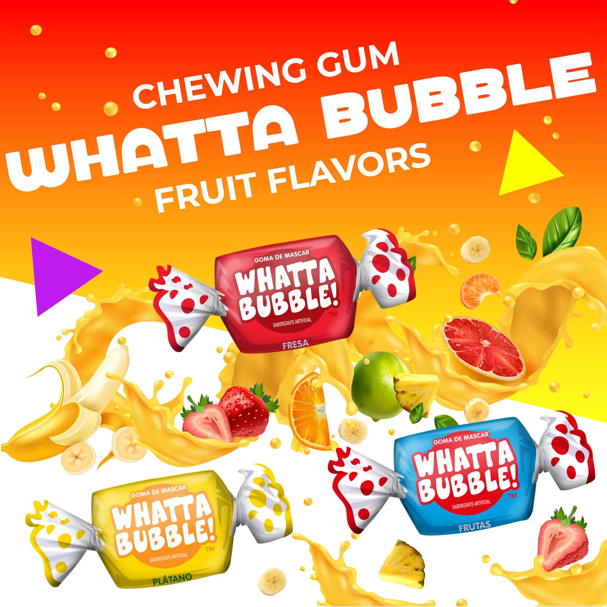 Whatta Bubble Gum Pack | 1 Pound Bag | Individually Wrapped Chewing Gum | Assorted Fruit Bubblegum | Banana, Strawberry & Fruit Mix (Approx. 110