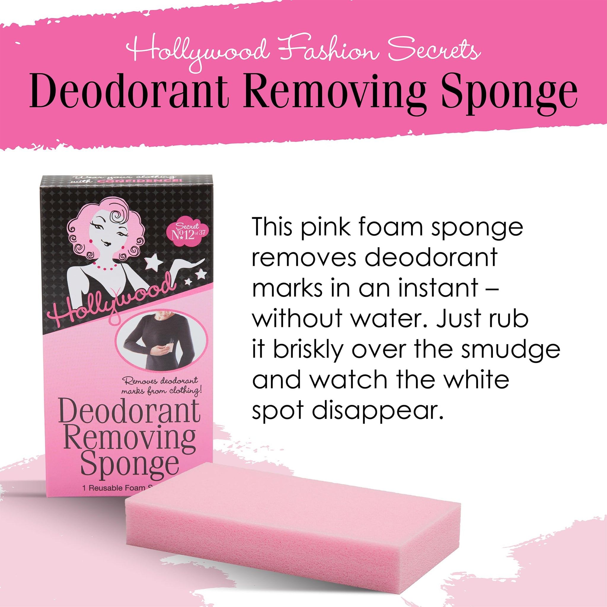 Hollywood Fashion Secrets Deodorant Remover Sponge - Stain Eraser and Reusable Foam Travel Accessory for Clothing, 1 Piece