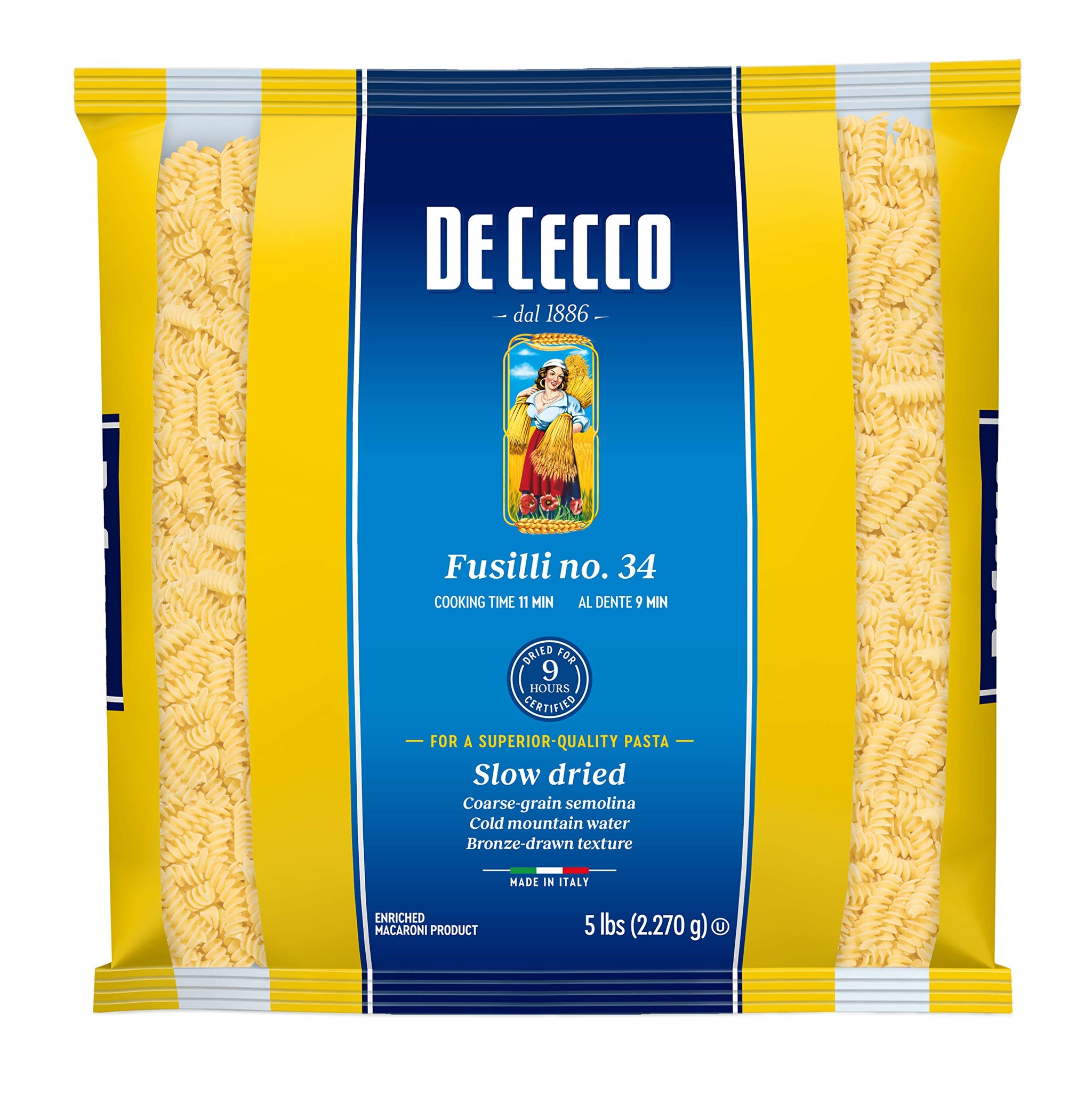 De Cecco Semolina Pasta, Fusilli No.34, 5 Pound (Pack of 4)