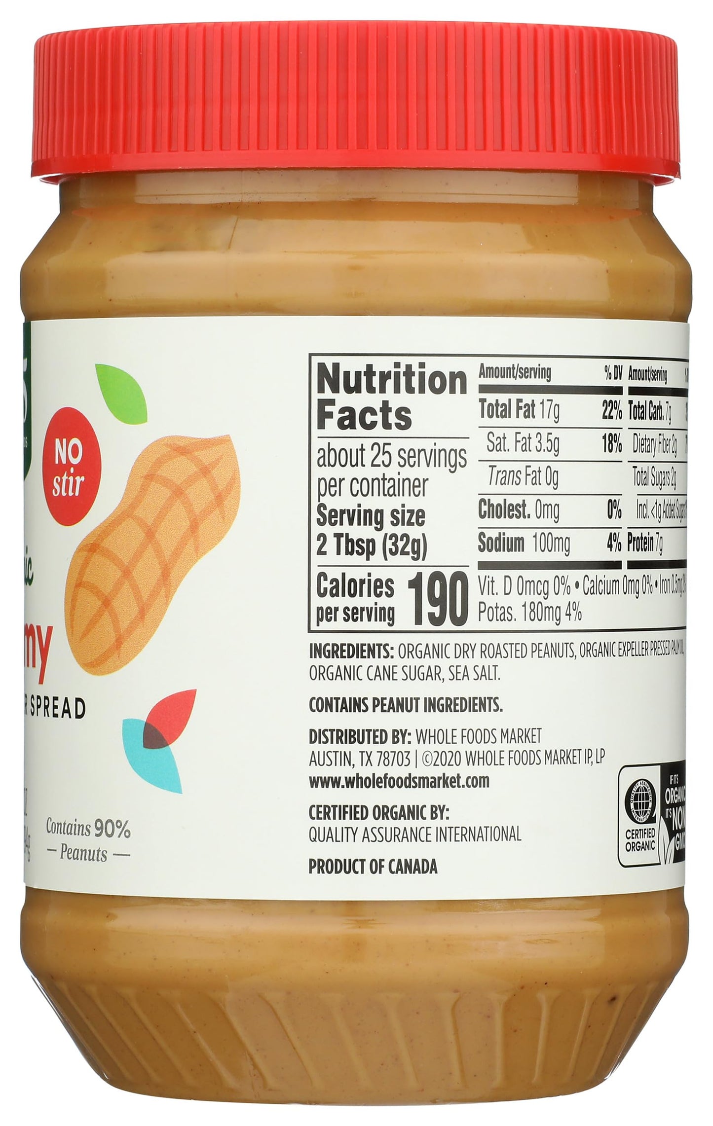 365 by Whole Foods Market, Organic Creamy Peanut Butter Spread, No Stir, 28 Ounce