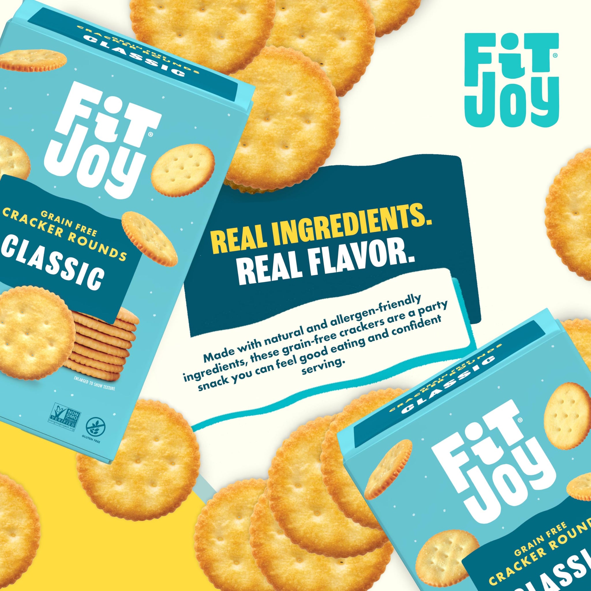 FitJoy Grain Free Crackers in Classic (Salt) Flavor - Round Party Crackers without Gluten, Non-GMO Project Verified - Vegan, Nut Free, Savory Snack