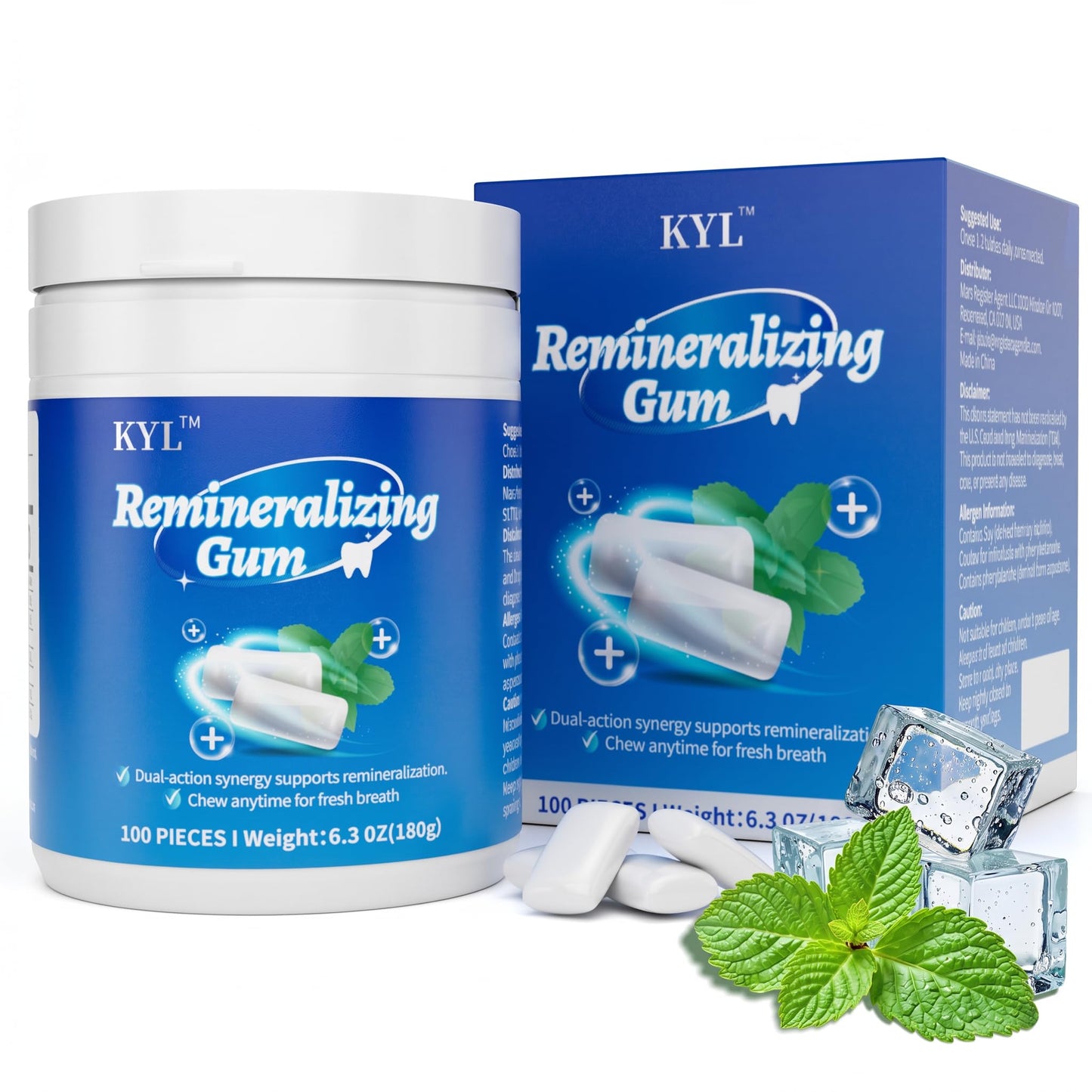 KYL Remineralizing Xylitol Gum for Dry Mouth, Chewing Gum for Dry Mouth, Teeth Strengthening and Long-Lasting Freshness, for Fresh Breath at Dinner