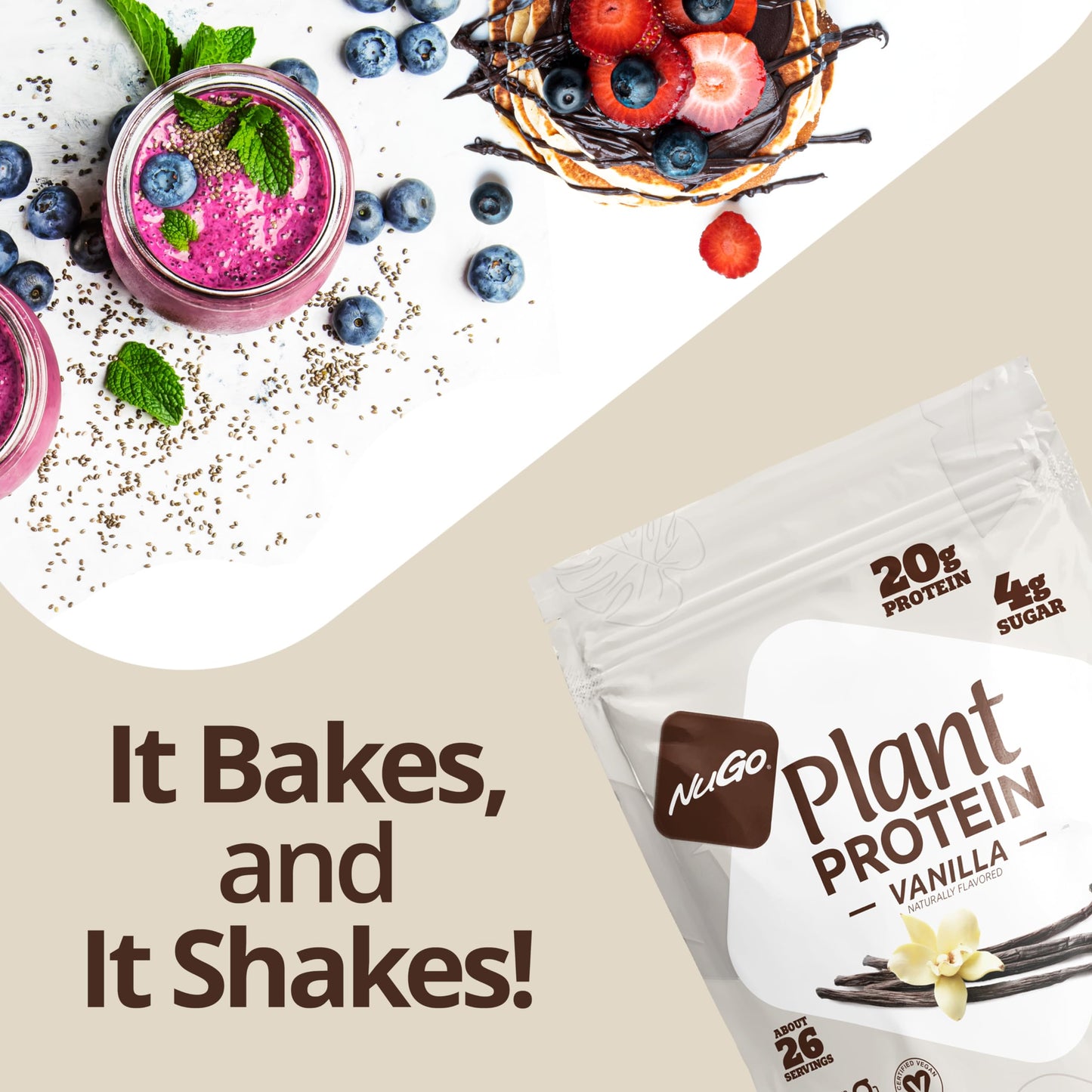 NuGo Plant Protein Powder, Vanilla, 20g Vegan Pea Protein, Low Sugar, Gluten Free, Dairy Free Ingredients, Soy Free, Non-GMO, Plant Based, Kosher