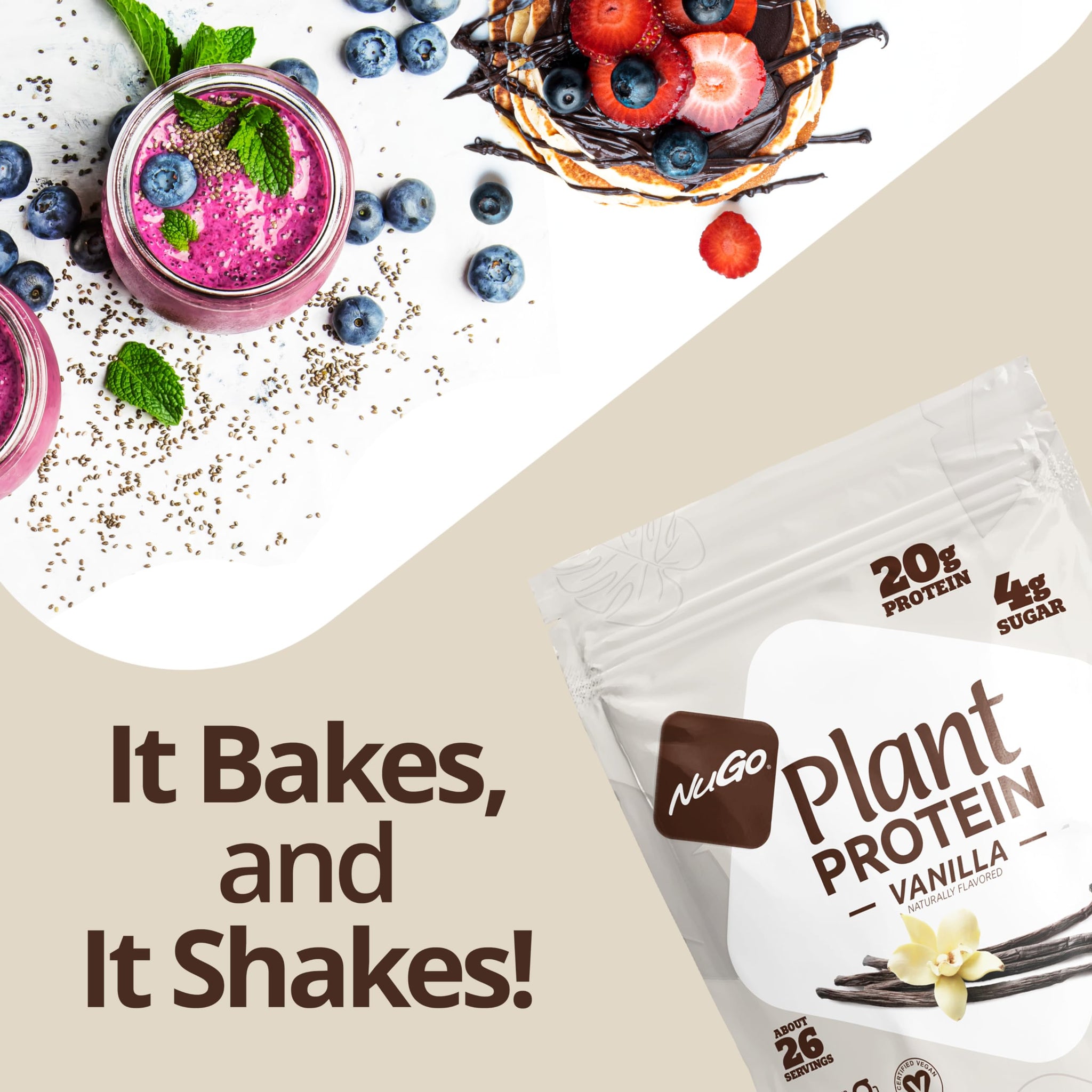 NuGo Plant Protein Powder, Vanilla, 20g Vegan Pea Protein, Low Sugar, Gluten Free, Dairy Free Ingredients, Soy Free, Non-GMO, Plant Based, Kosher