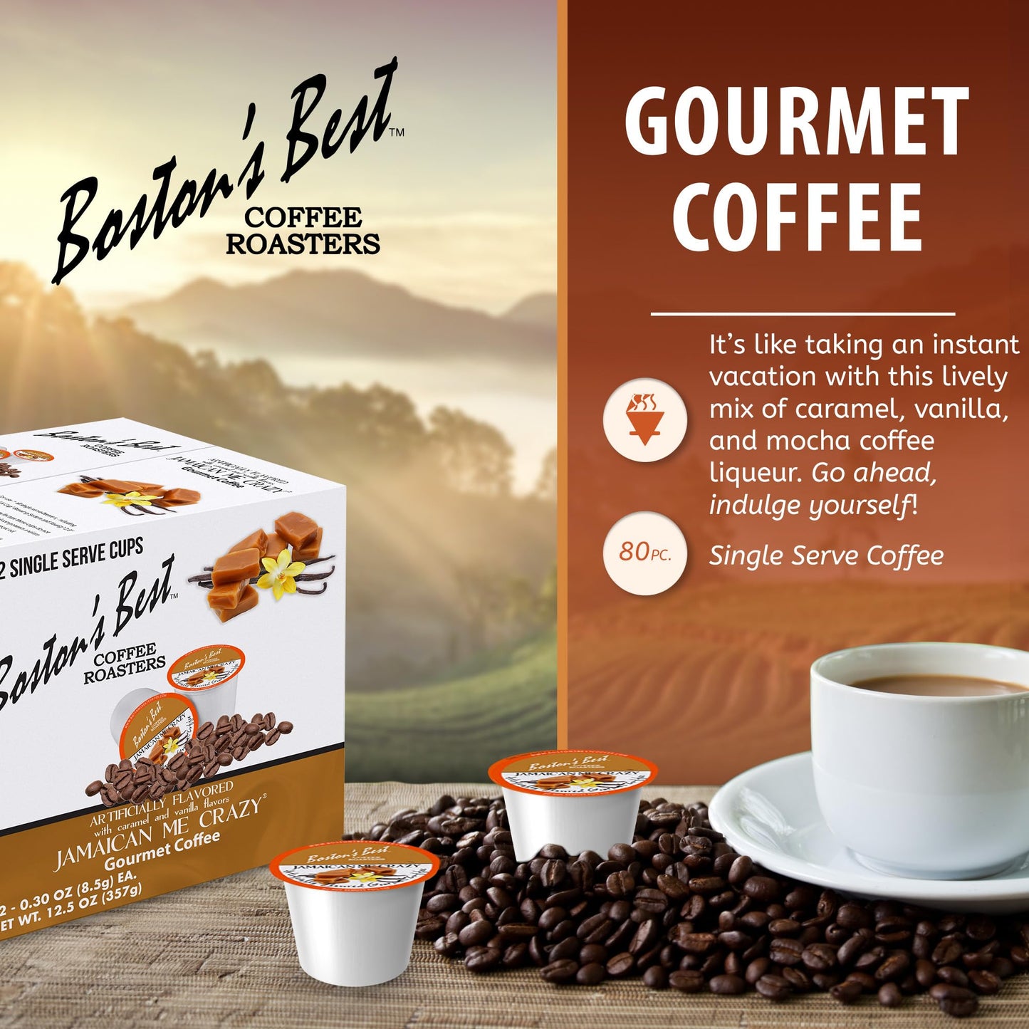 Boston’s Best - Jamaican Me Crazy Flavored Delicious Gourmet Coffee, 1 Count (80 Single Serve Cups)