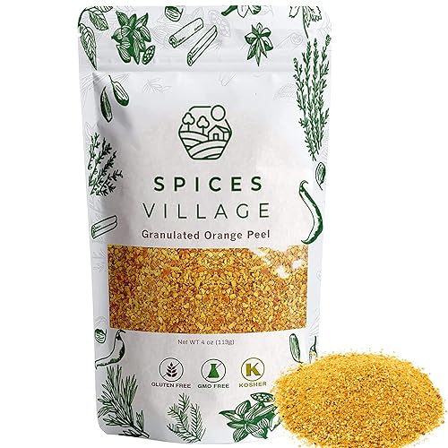 SPICES VILLAGE Orange Peel Granules, Dehydrated Orange Peel, 4 oz, Dried Zest, Dry Citrus Fruit Rind for Baking Cooking and Tea, Kosher, Gluten Free