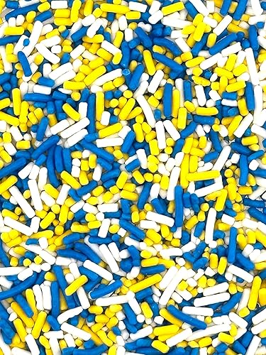 Blue Yellow White Sprinkles for Cake, Cupcake, Cookie Decorations, Ice Cream and Donut Toppings Edible Decorating Baking Supplies - 4 oz package