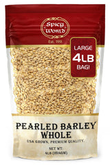Spicy World Pearl Barley (Whole) Grain 4 LB Jumbo Bag - USA Grown (64oz) - All Natural, Non-GMO Source, Resealable