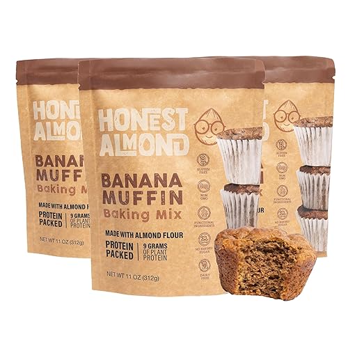 Honest Almond Protein Banana Muffin Mix | Almond Flour Baking Mix | Gluten-Free, Dairy-Free, Plant-Based, Healthy, All-Natural, Low Sugar | 11 Oz (12 Servings Per Package) (Pack of 3)