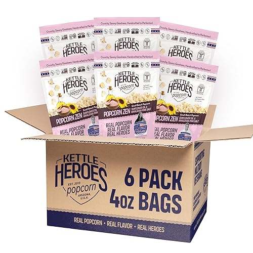 Kettle Heroes Popcorn, Popcorn Zen, Sunflower Oil & Himalayan Pink Salt, 3 oz (6)