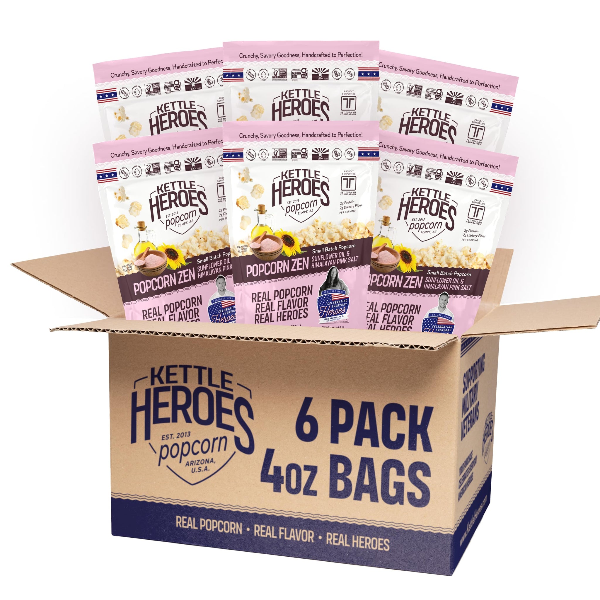 Kettle Heroes Popcorn, Popcorn Zen, Sunflower Oil & Himalayan Pink Salt, 3 oz (6)