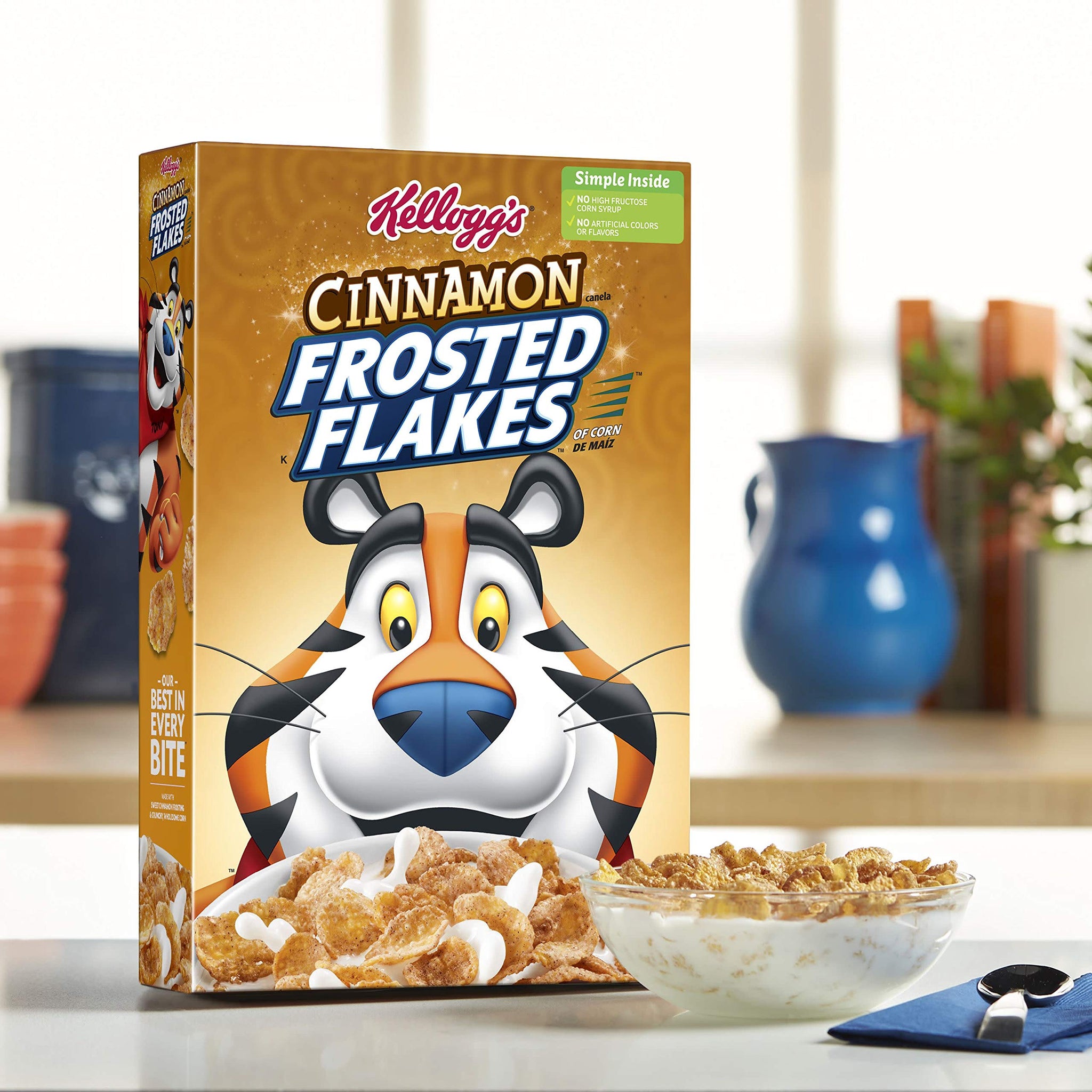 Frosted Flakes Breakfast Cereal, Frosted Flakes, Cinnamon, Fat-Free, 13.5 oz Box(Pack of 8)