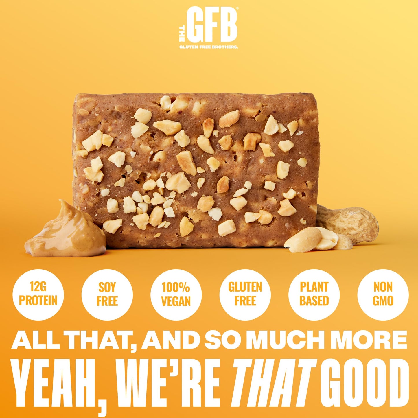 The GFB Peanut Butter Protein Bars - Gluten Free, Plant Based, Non GMO, Sustainably Made - Ridiculously Tasty, Healthy, Vegan, Nutrition Snack Protein