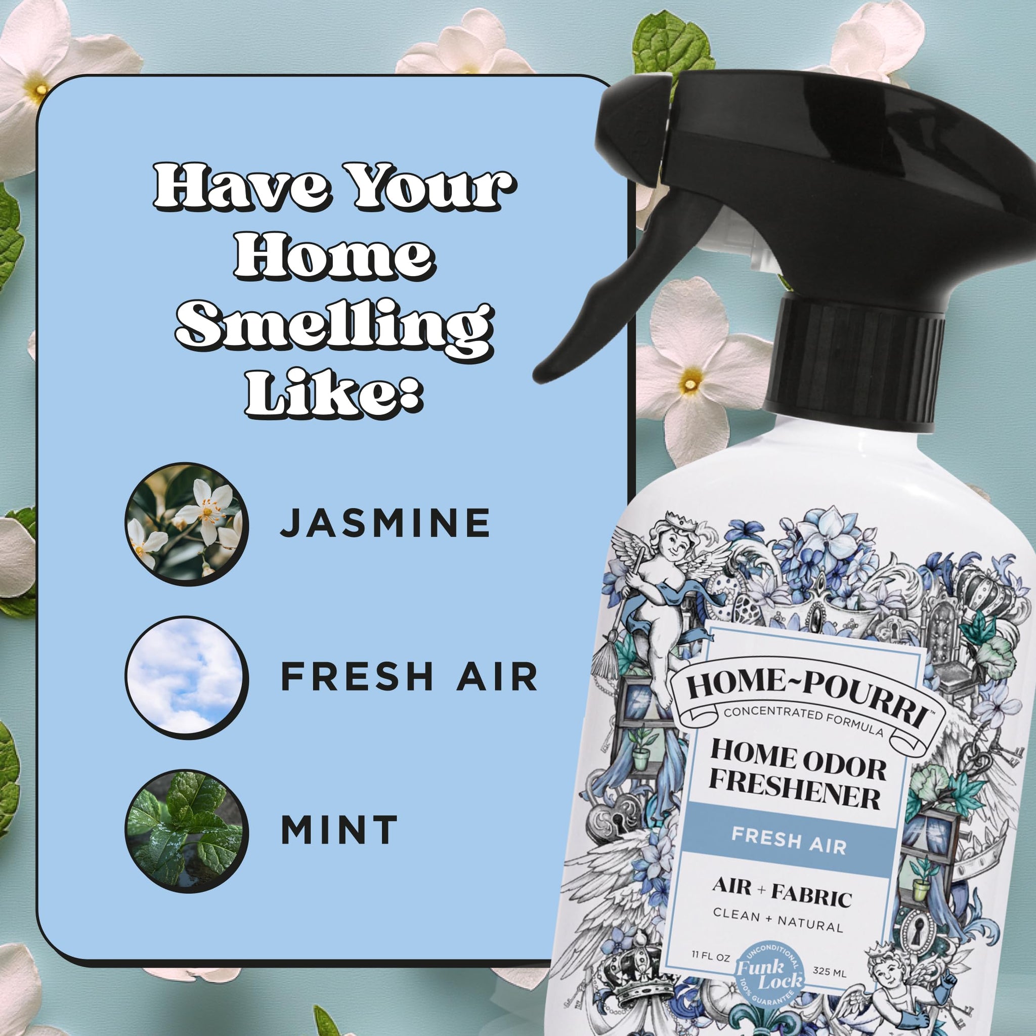 Home-Pourri Air + Fabric Multi-Purpose Odor Freshener Spray, 11 Fl Oz, Up to 570 Uses, Fresh Air Scent, Room Deodorizer with Essential Oils