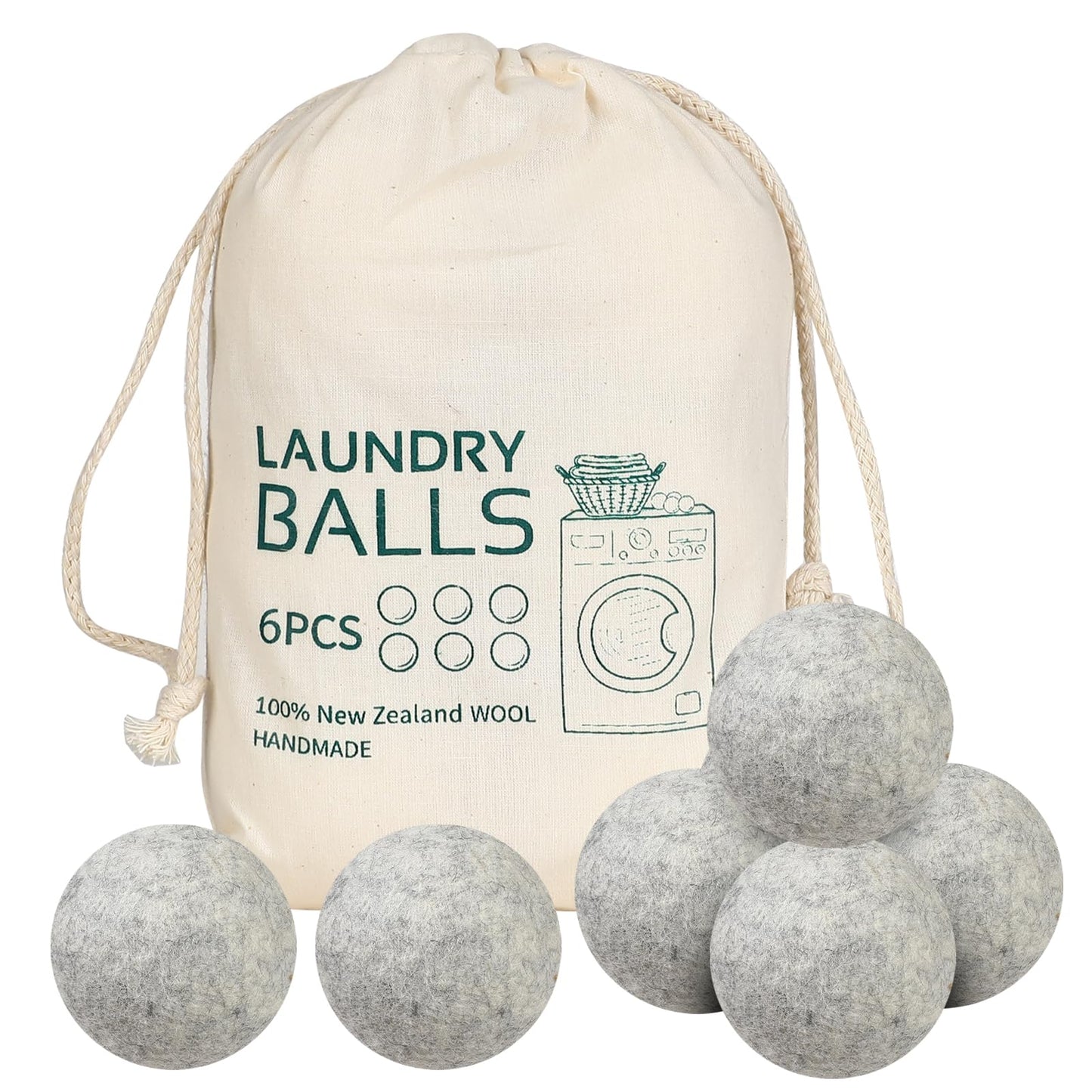 Wool Dryer Balls 6 Pack Reusable Laundry Drying Ball New Zealand Natural Fabric Softener Reduce Clothing Static and Wrinkles