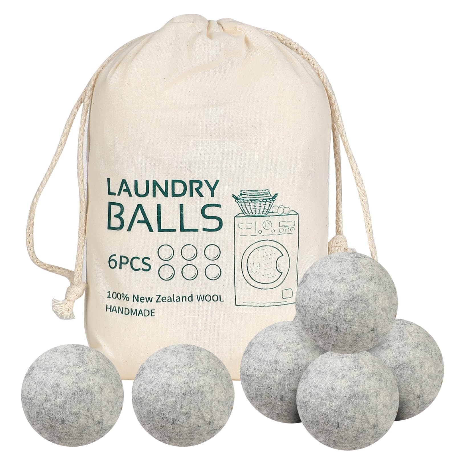 Wool Dryer Balls 6 Pack Reusable Laundry Drying Ball New Zealand Natural Fabric Softener Reduce Clothing Static and Wrinkles