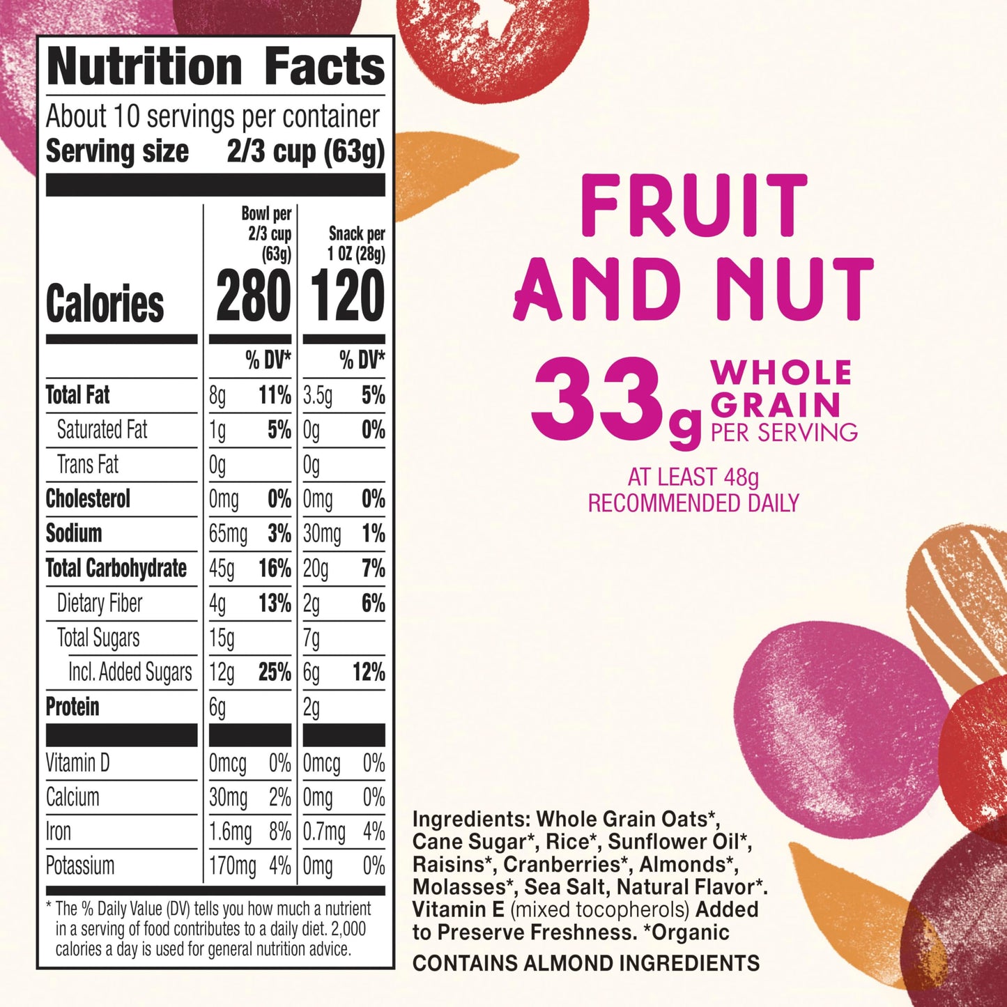 Cascadian Farm Organic Granola, Fruit and Nut Cereal, Resealable Pouch, Family Size, 22 oz