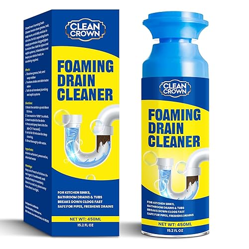 CleanCrown Foaming Drain Cleaner, Drain Cleaner Foam, Powerful Sink Drains Cleaners Foam for Kitchen, Bathroom, Shower and Tub Drains, Clog Remover