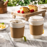 GUSTO [50 Sets - 12 oz. Disposable White Coffee Cups with White Lids, Sleeves - To Go Paper Hot Cups (Formerly Comfy Package)