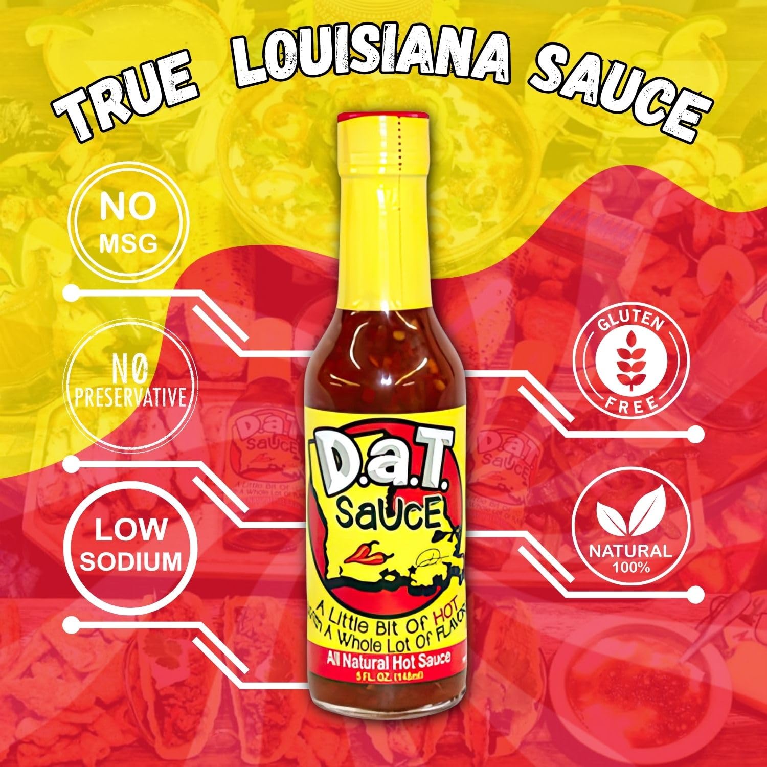 D.a.T. SaUcE, The True Louisiana Original, Gluten Free, No MSG, No Preservatives, All Natural, Modern Mild Cajun Spices & Flavors, 5 oz (1 Pack)