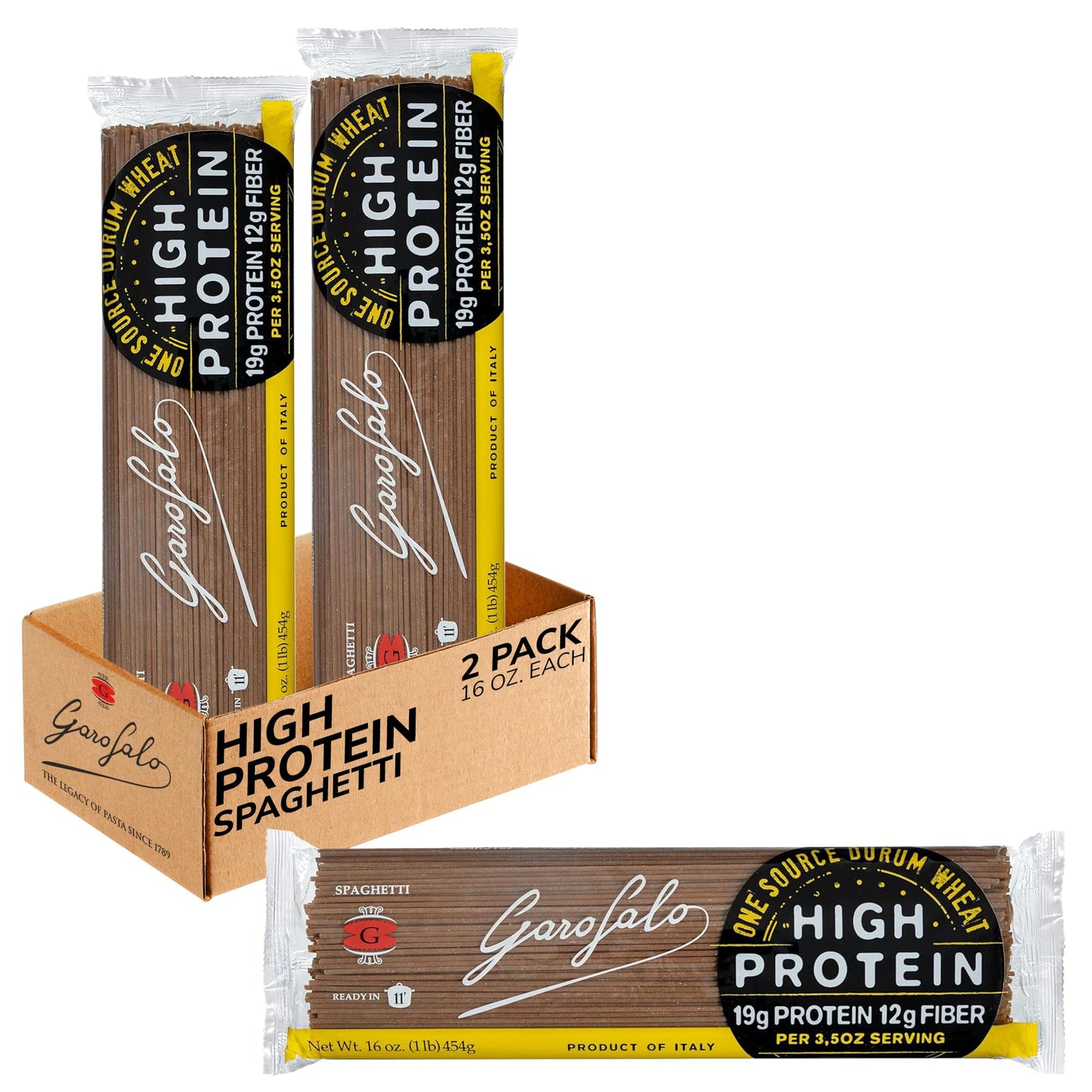 Garofalo - High Protein Spaghetti Pasta | Premium Durum Wheat Semolina with 19g Protein & 12g Fiber | Italian Made, Bronze-Drawn, PGI Certified (16