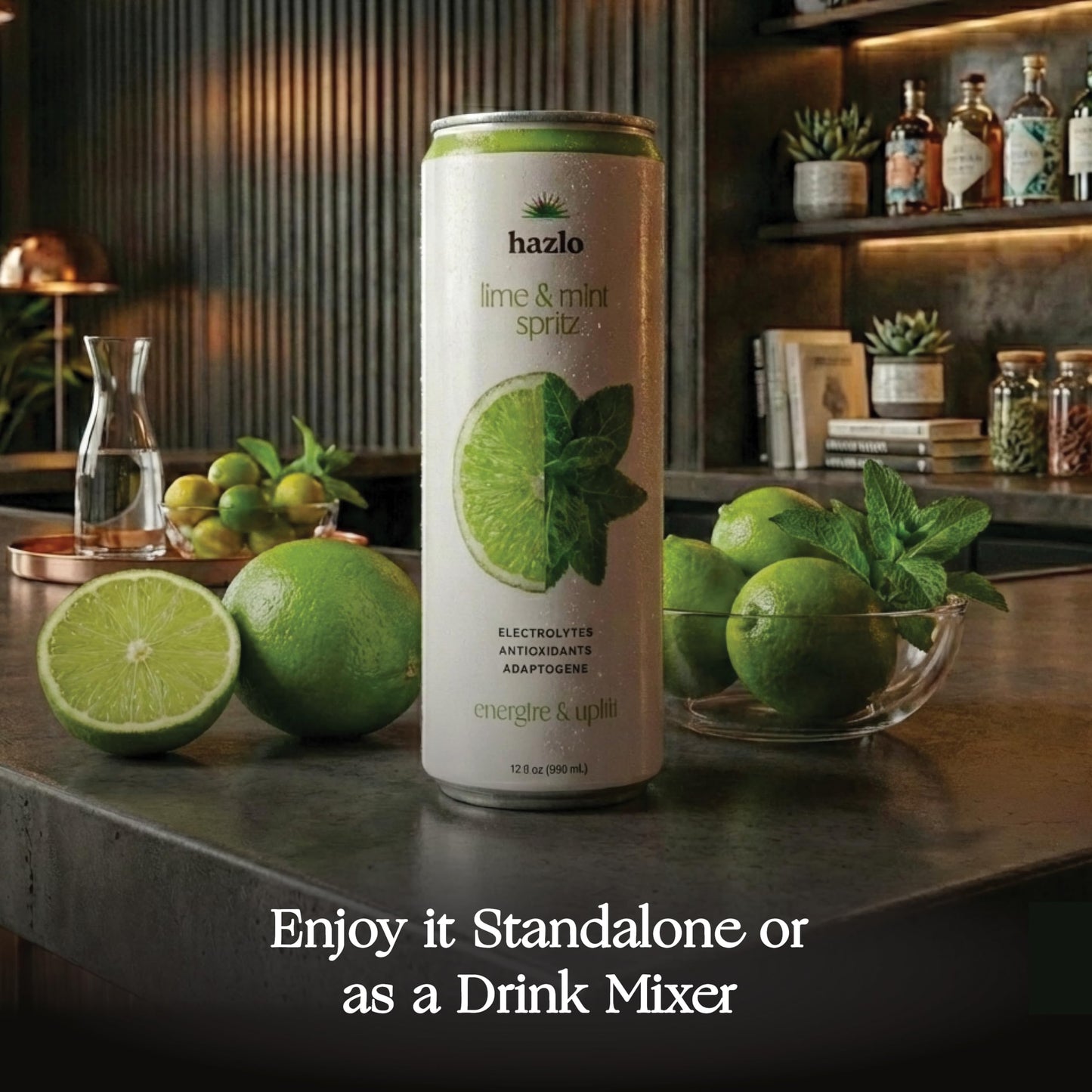 Hazlo Spritz (Lime & Mint) - Zero Proof Spritz Cocktail Mixer, Craft Mocktails with Adaptogens, Nootropics - Functional Seltzer, Calming Non Alcoholic