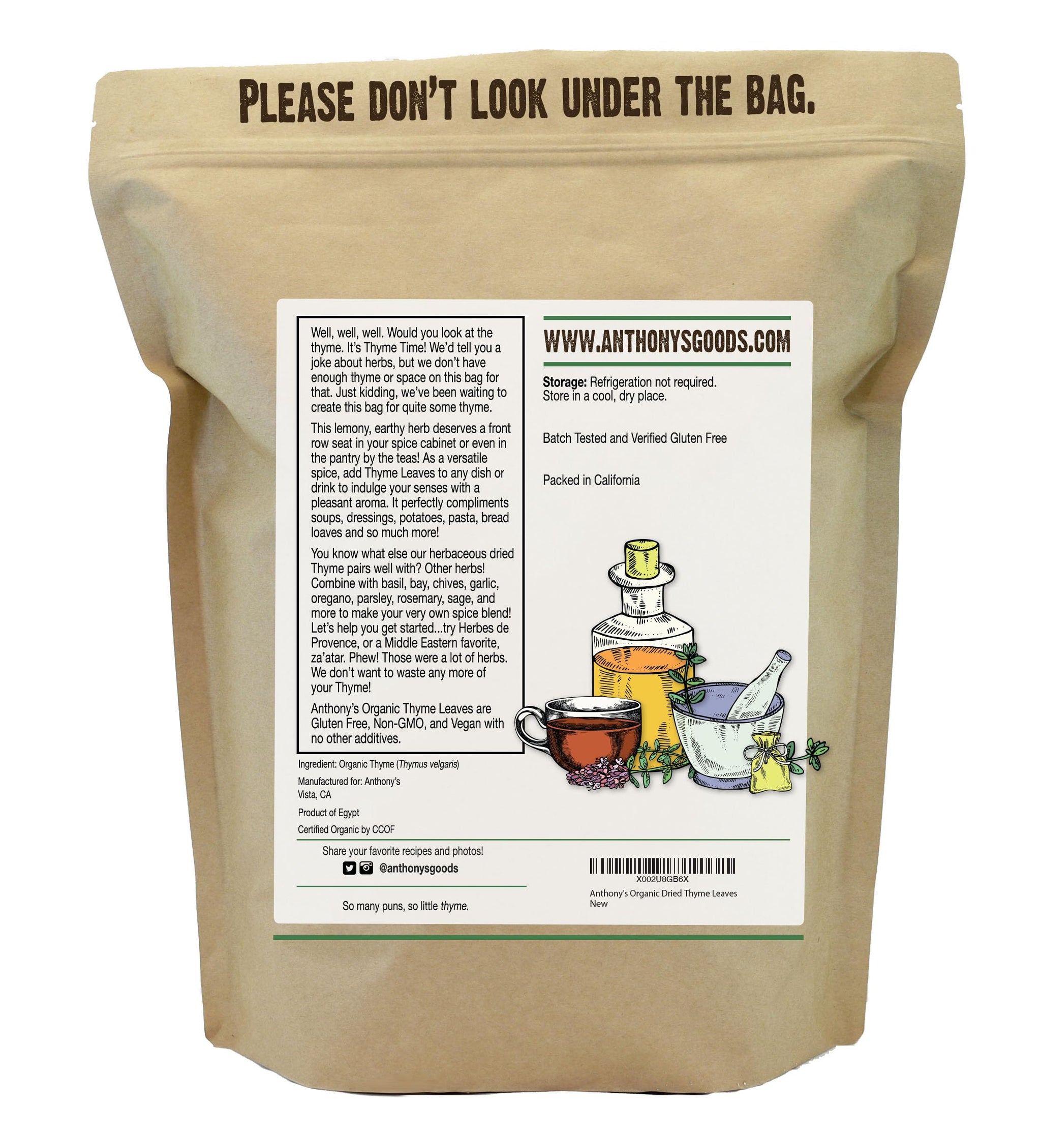 Anthony's Organic Dried Thyme Leaves, 8 oz, Gluten Free, Non Irradiated, Non GMO