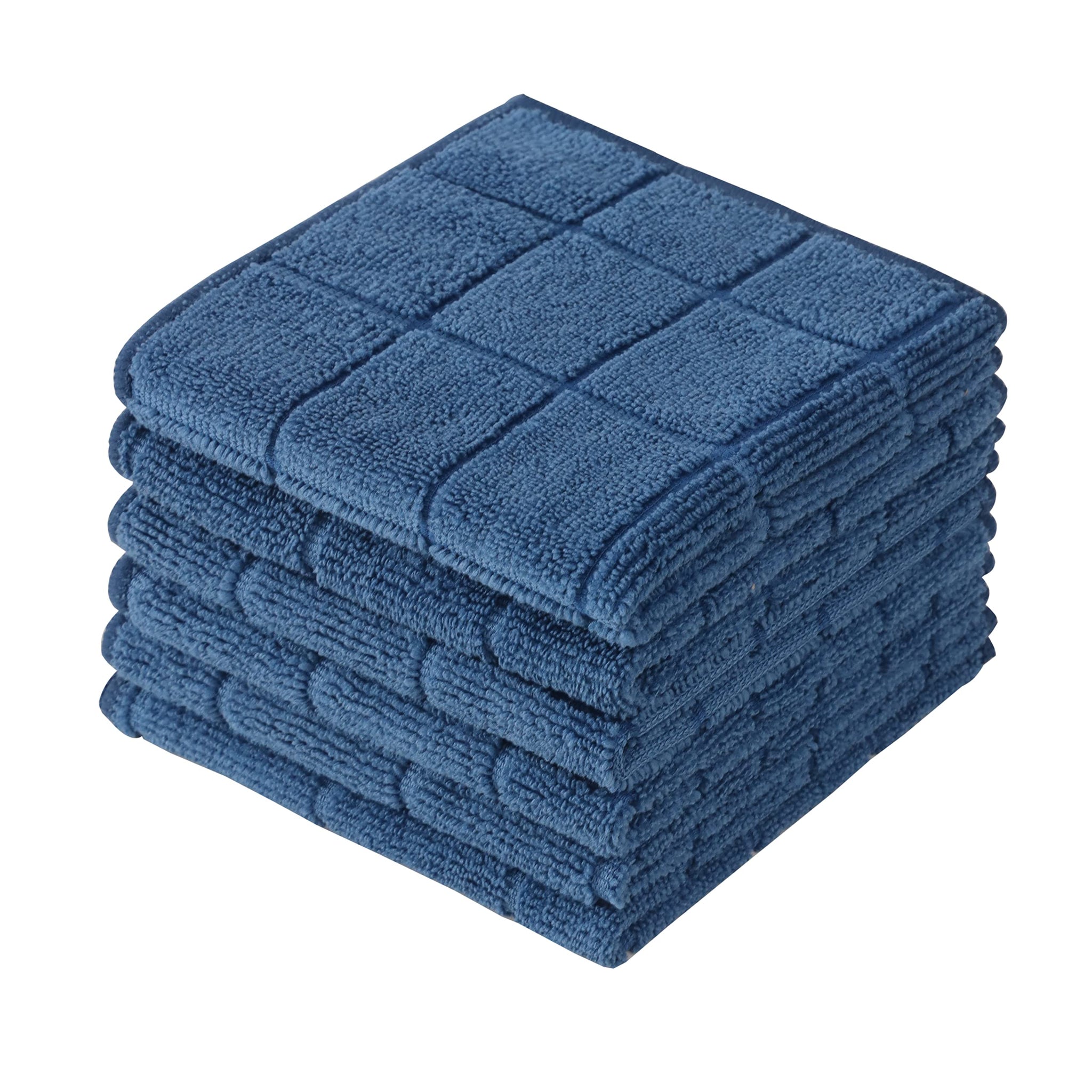 Alcoztily Microfiber Terry Dish Rags Set of 6, Super Absorbent and Lint Free Dish Cloths for Household, 11 x 11 Inches (Navy Blue, 6)