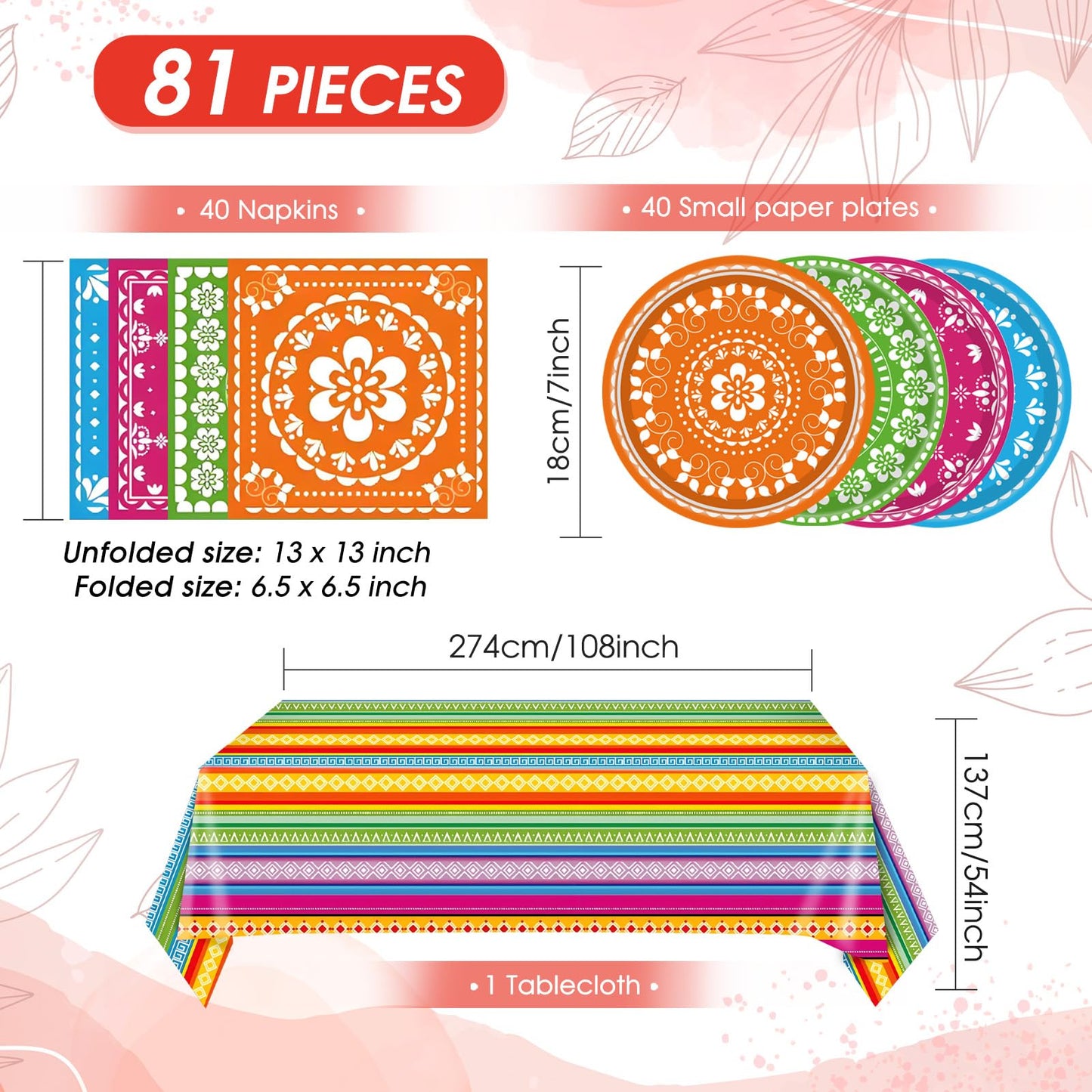 81PCS Mexican Fiesta Party Decorations Mexican Cinco De Mayo Party Decorations Supplies Mexican Disposable Paper Plates Napkins Mexico Plastic