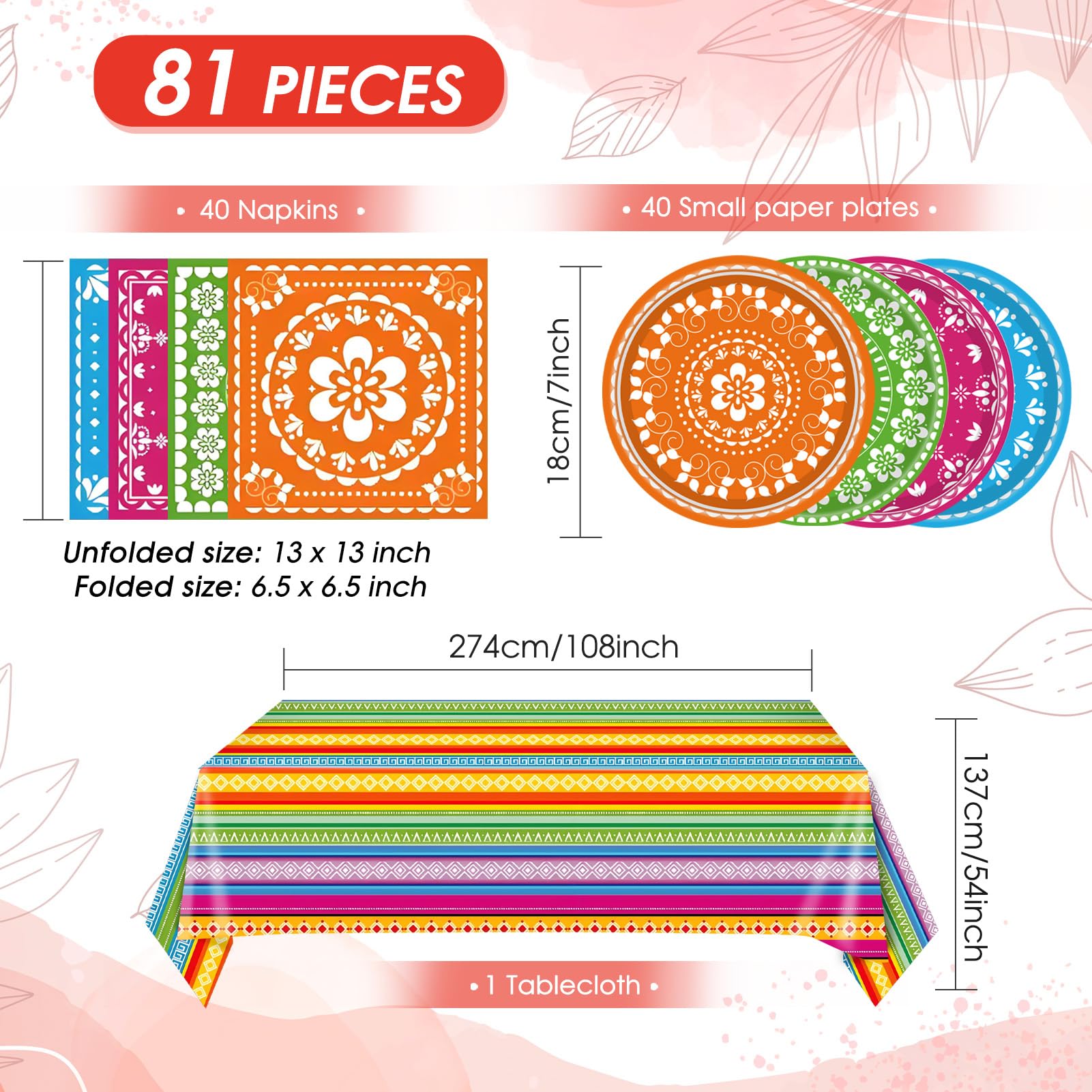 81PCS Mexican Fiesta Party Decorations Mexican Cinco De Mayo Party Decorations Supplies Mexican Disposable Paper Plates Napkins Mexico Plastic