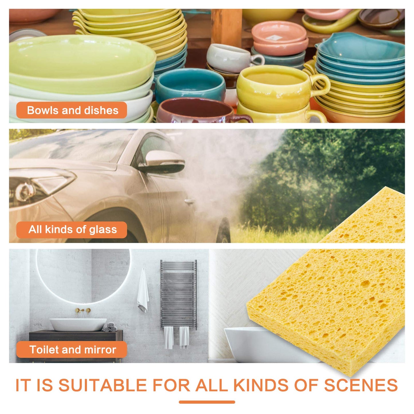 Yeethewengle Compressed Cellulose Sponges, Bulk Multi-Use, Non-Scratch Cleaning Scrub Sponges for Kitchen,Bathroom, 10 Pack+ 2 Free Scouring Pad Dish