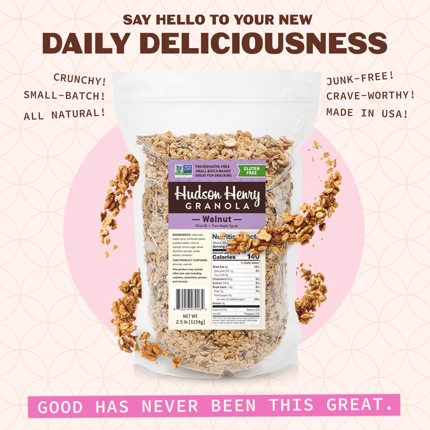 Hudson Henry Maple Walnut Granola | Gluten Free Granola with Nuts and Seeds | Vegan, Non-GMO & Small Batch Baked with Pure Maple Syrup & Extra Virgin