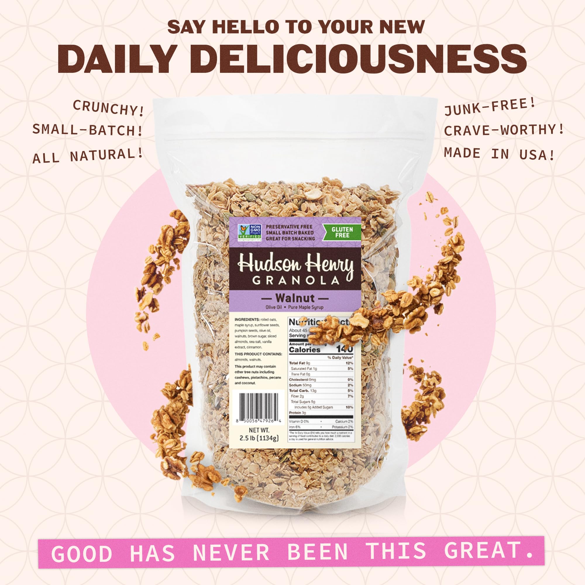 Hudson Henry Maple Walnut Granola | Gluten Free Granola with Nuts and Seeds | Vegan, Non-GMO & Small Batch Baked with Pure Maple Syrup & Extra Virgin