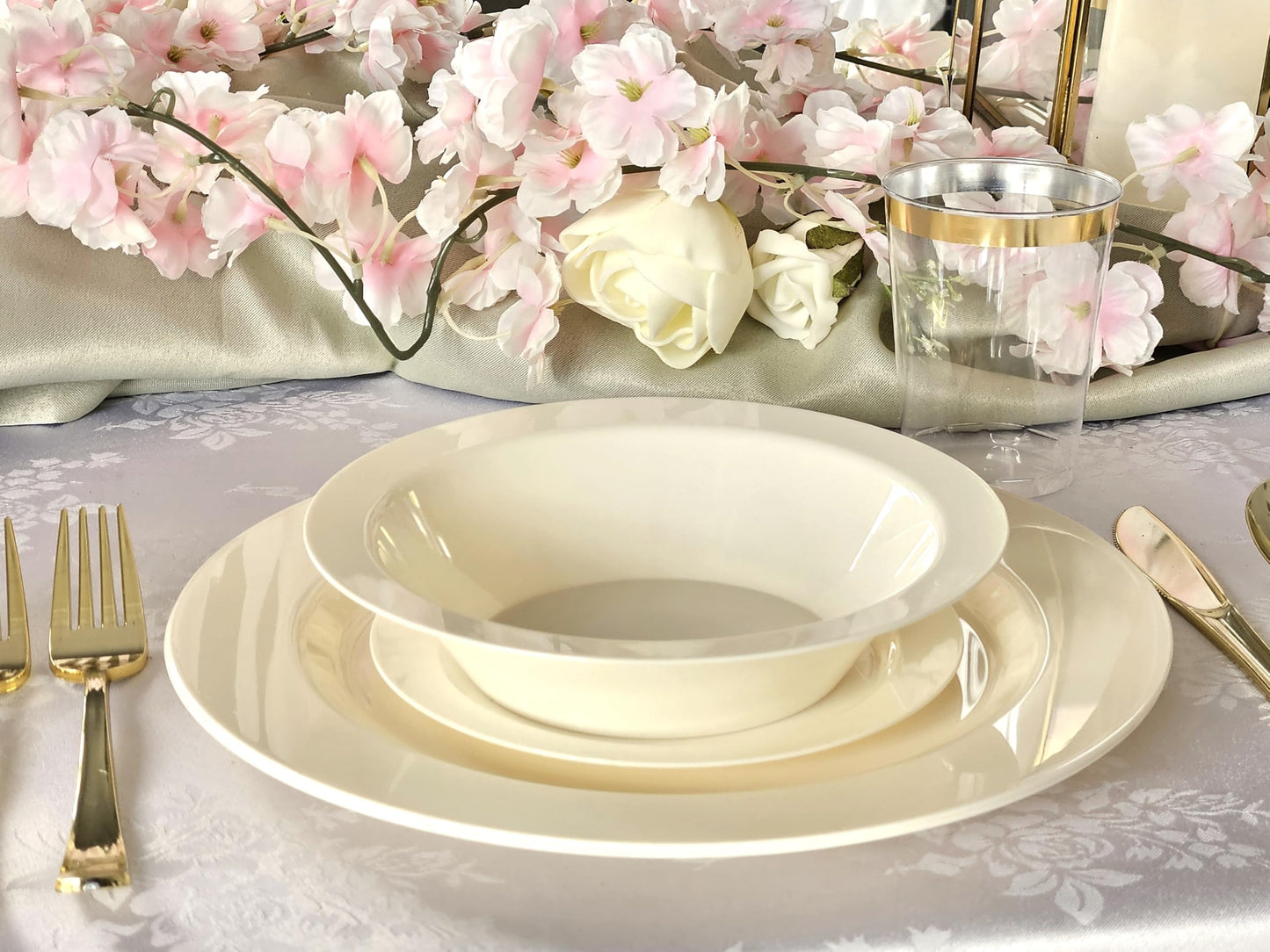 " OCCASIONS " 60 Piece Plates Pack, Heavyweight Disposable Wedding Party Plastic Bowls (14oz Soup Bowl, Plain Ivory)
