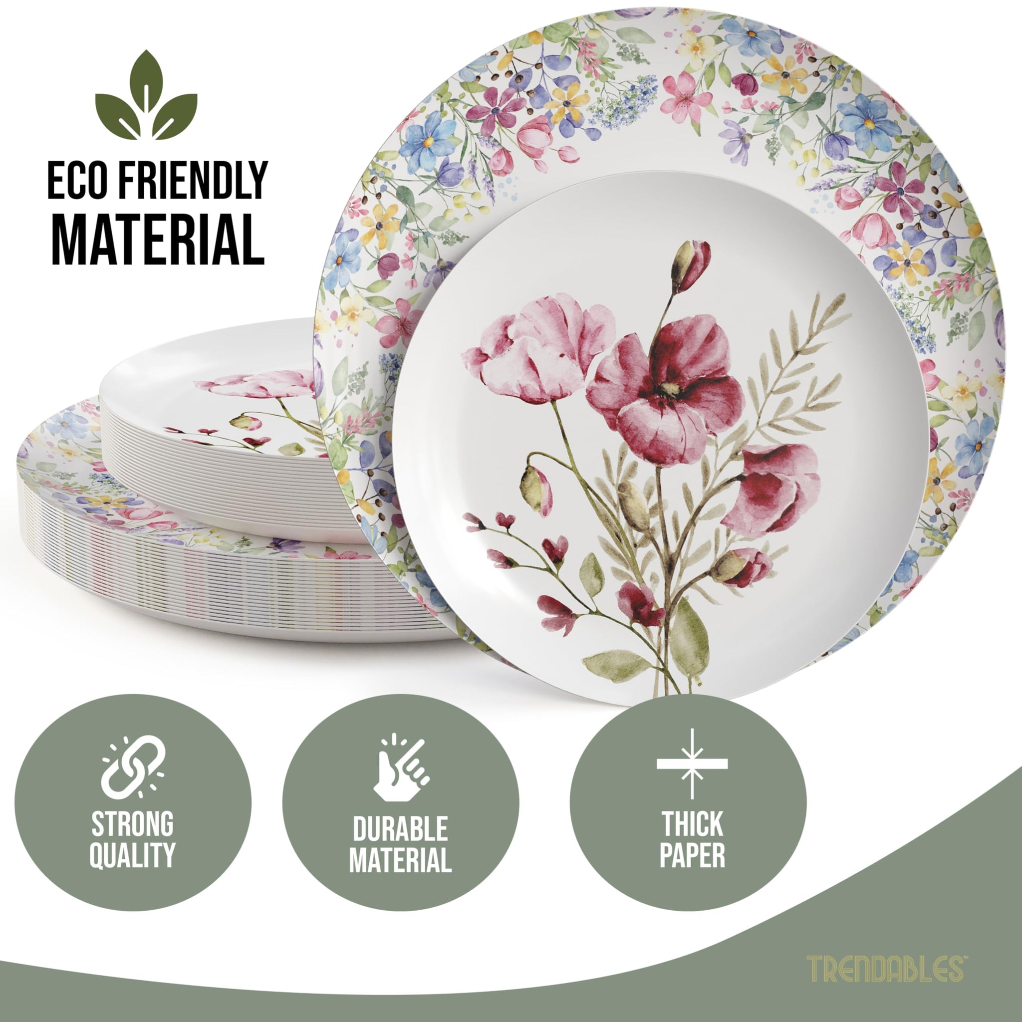 Trendables Heavy Duty Paper Plates Set For 16 Guests - 16 Each Of 8-inch And 10-inch Disposable Plates For Party - Fancy 32 Piece Dinnerware Set
