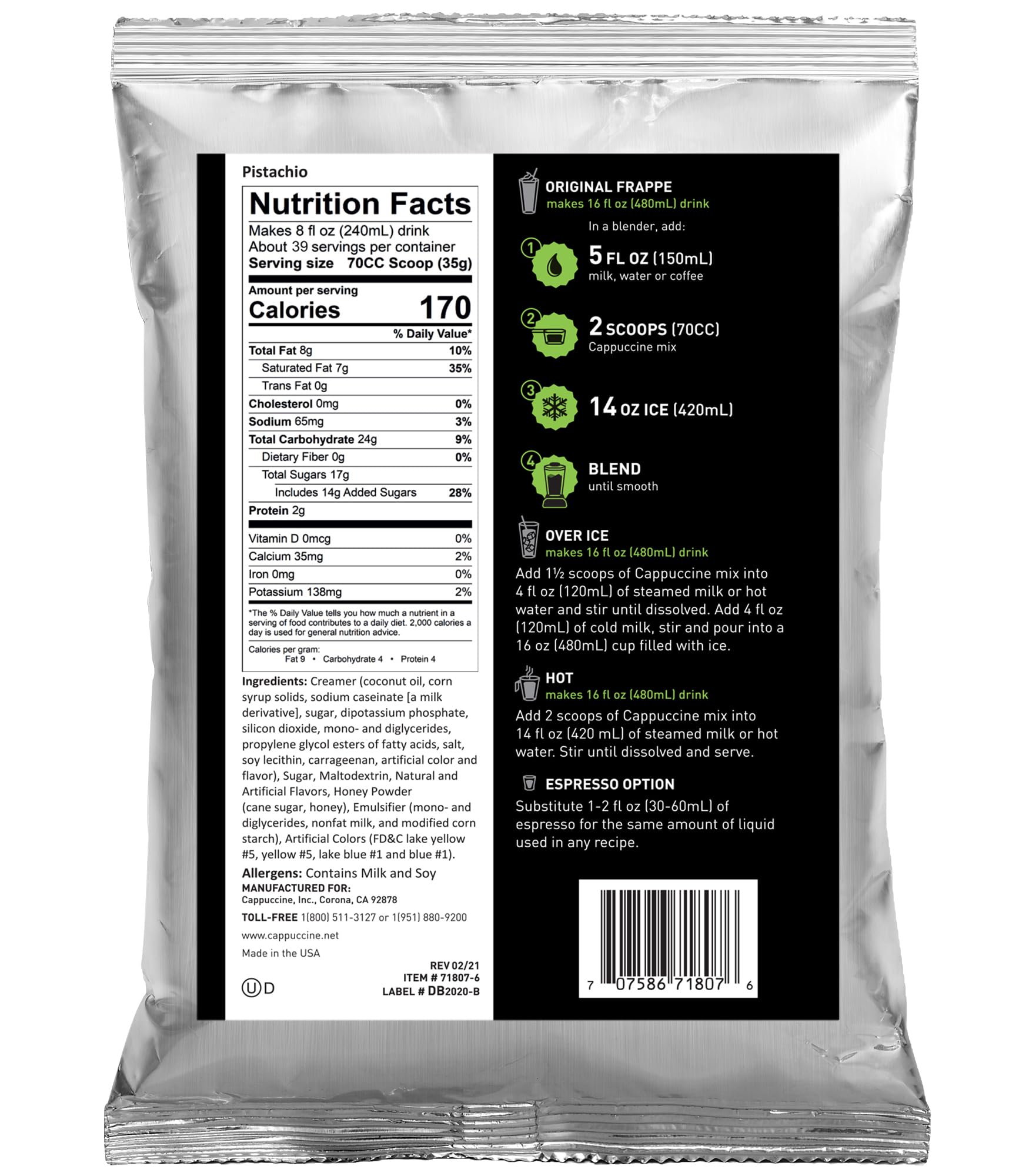 Cappuccine Pistachio Frappe Mix, 3 Pound (Pack of 1)
