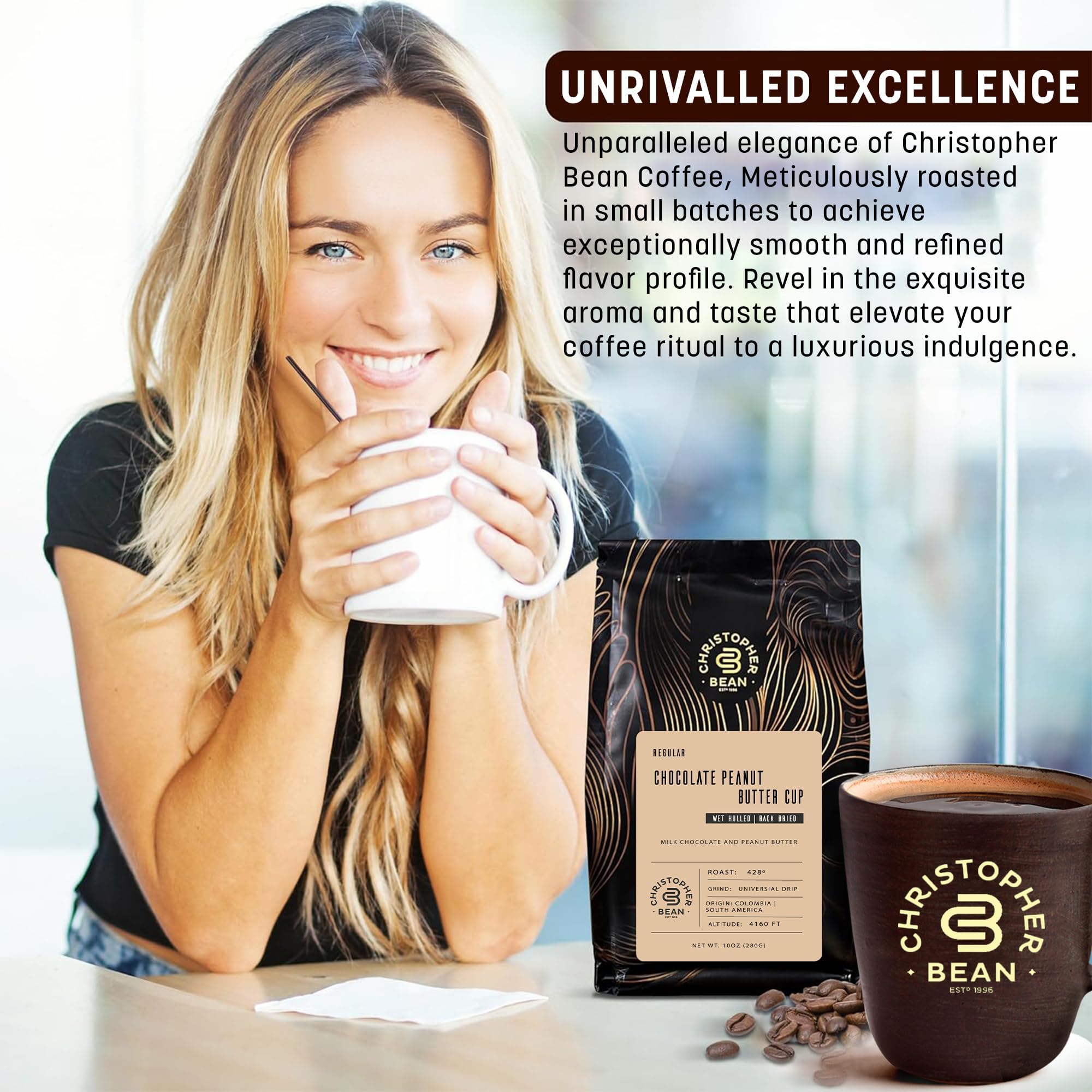 Christopher Bean Coffee - Certified Kosher - Regular Ground Universal Drip Chocolate Peanut Butter Cup Flavored Coffee| Coffee Beans with Medium Roast