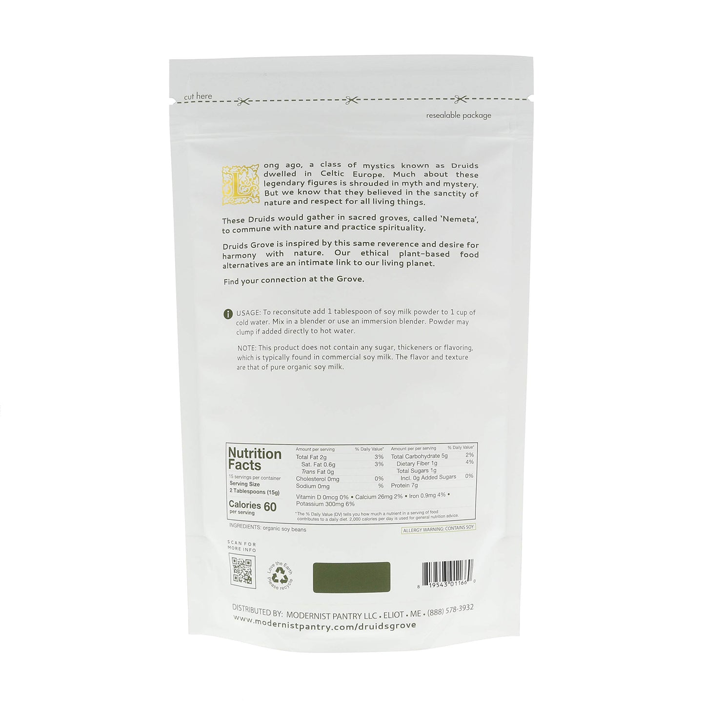 Druids Grove Soy Milk Powder Vegan ? Non-GMO Gluten-Free OU Kosher Certified - 8 oz.
