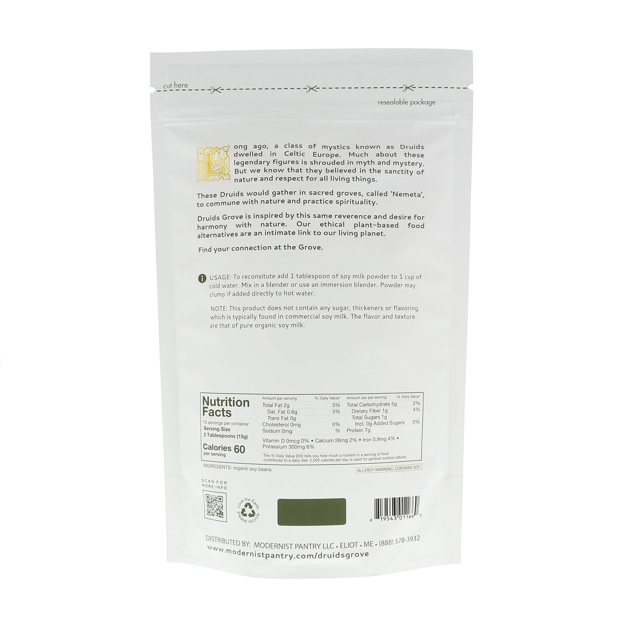 Druids Grove Soy Milk Powder Vegan ? Non-GMO Gluten-Free OU Kosher Certified - 8 oz.