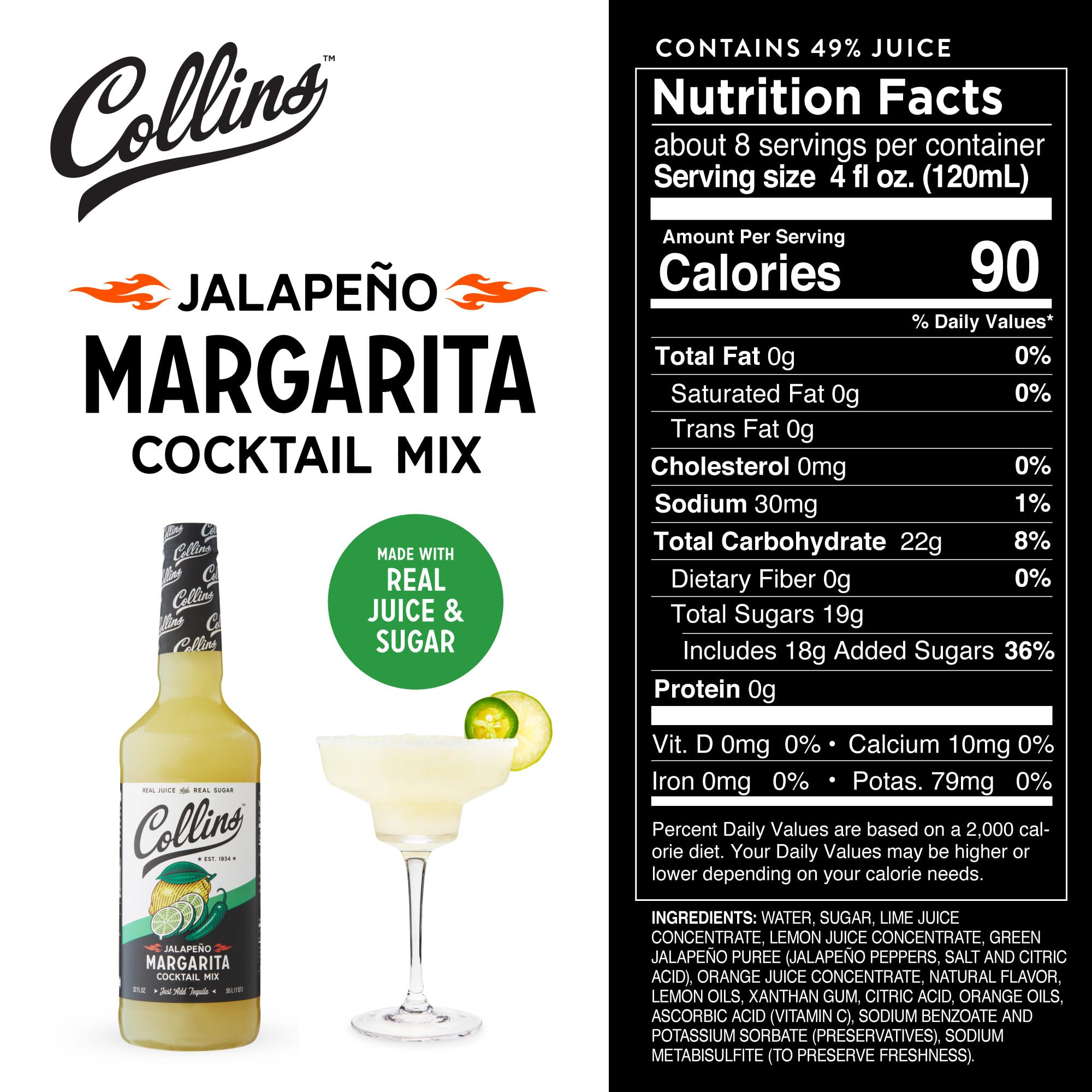 Collins Jalapeno Margarita Mix | Made With Real Jalapeno Puree and Lime, Lemon, and Orange Juice With Natural Flavors, Cocktail Recipe Ingredient