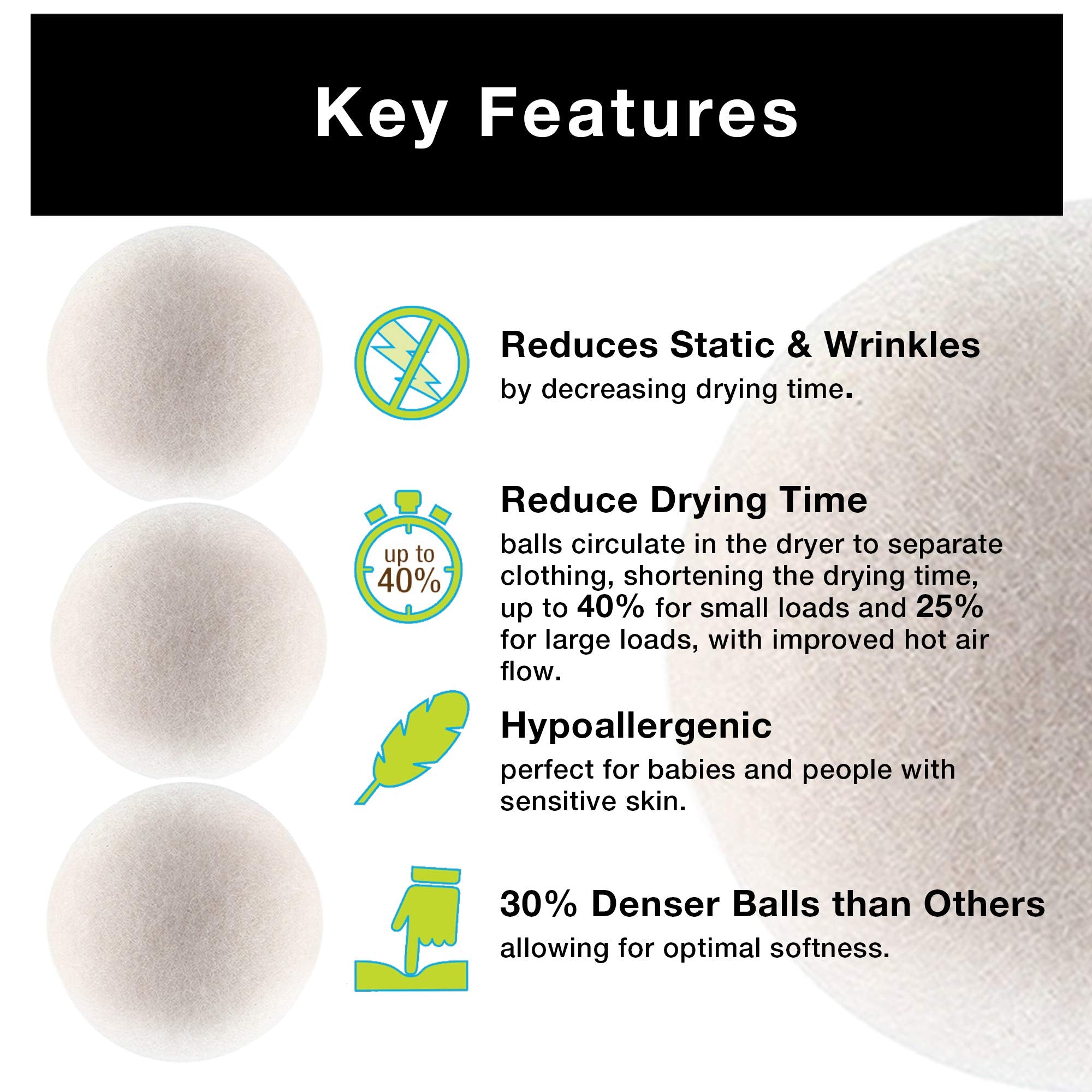 Smart Design Wool Dryer Balls - Natural Eco Fabric Softener - Eliminates Wrinkles & Reduces Static - for Laundry, Clothes, Fabrics - Home Organization