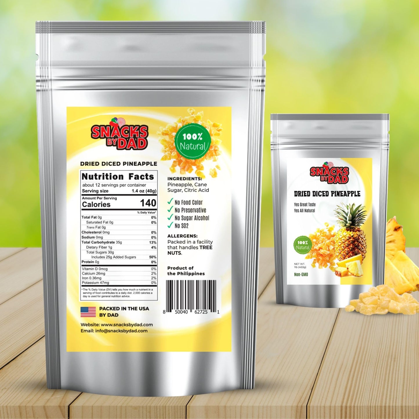 Snacks by Dad Sweetened Dried Diced Pineapple (1 lb) - Bite-Size Chewy Pineapple Pieces for Snacking, Baking, Granola & Trail Mix