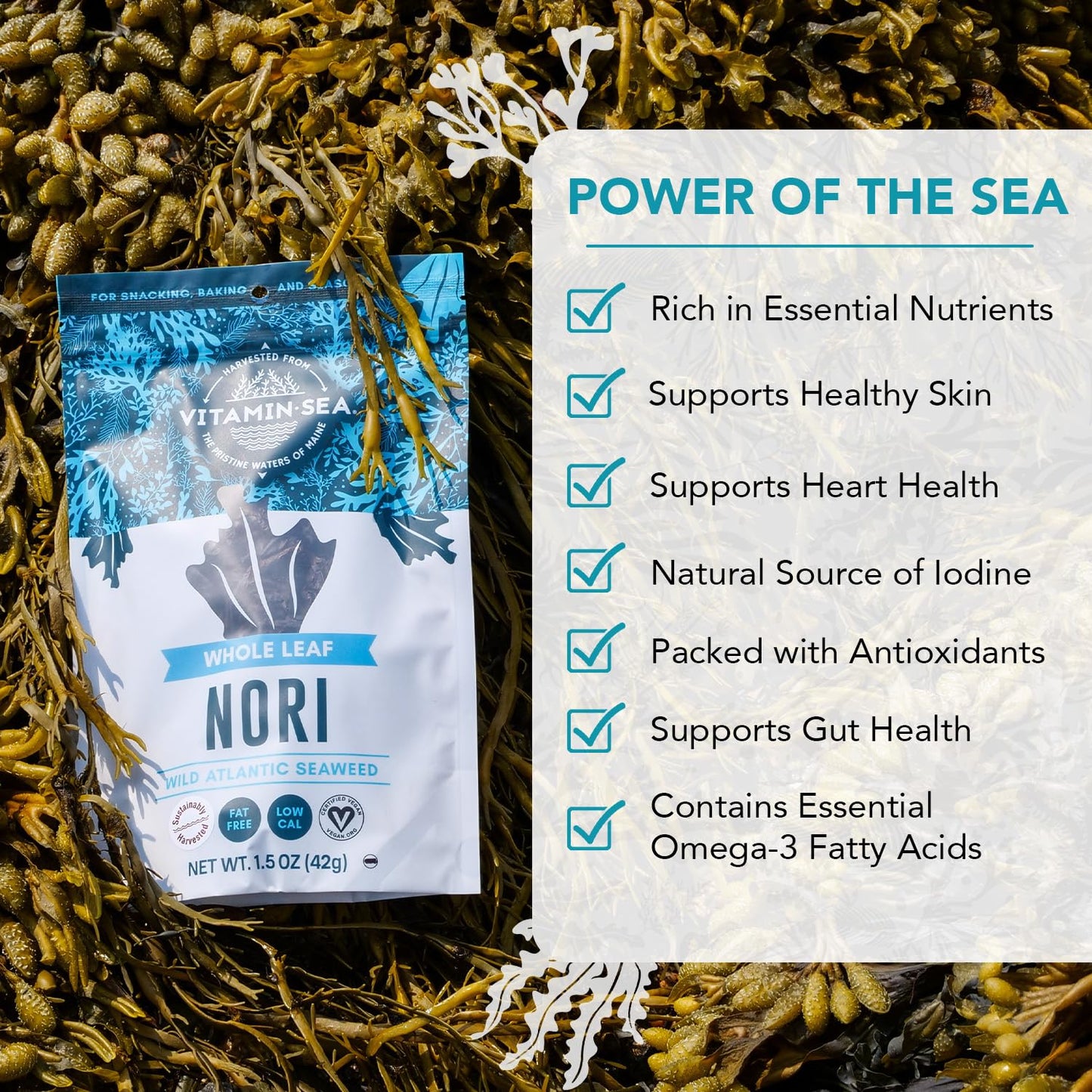 VITAMINSEA Nori Dried Seaweed | Vegan Certified Wild North Atlantic Nori Laver | Perfect for Thyroid Support | Rich in Iodine, Calcium, Iron, Vitamin