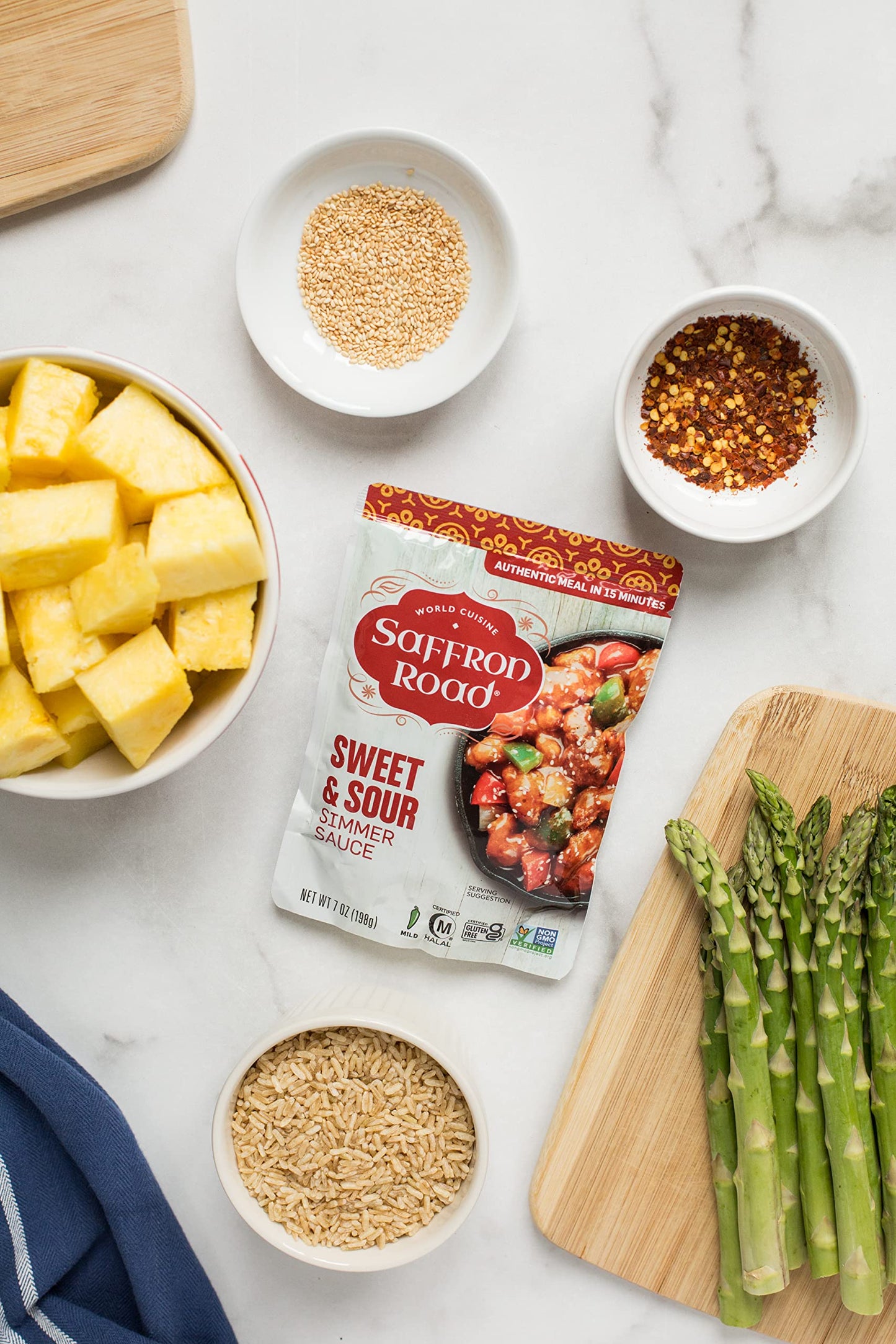 Saffron Road Sweet and Sour Simmer Sauce | Globally Inspired Simmer Sauce | Gluten-free, Vegan, Non-GMO, and Certified Halal and Kosher | 7.0oz Pouch