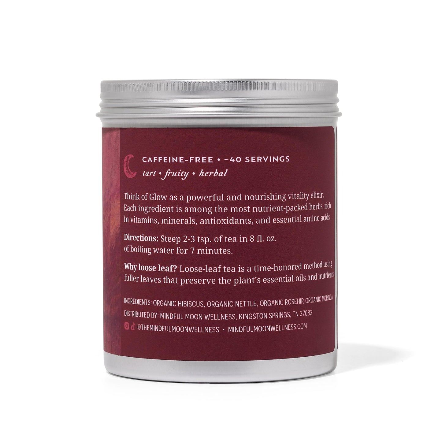 Glow Herbal Tea by Mindful Moon - Vitality & Wellness Blend with Hibiscus, Moringa & Rosehip - Caffeine-Free, Loose Leaf (Large)