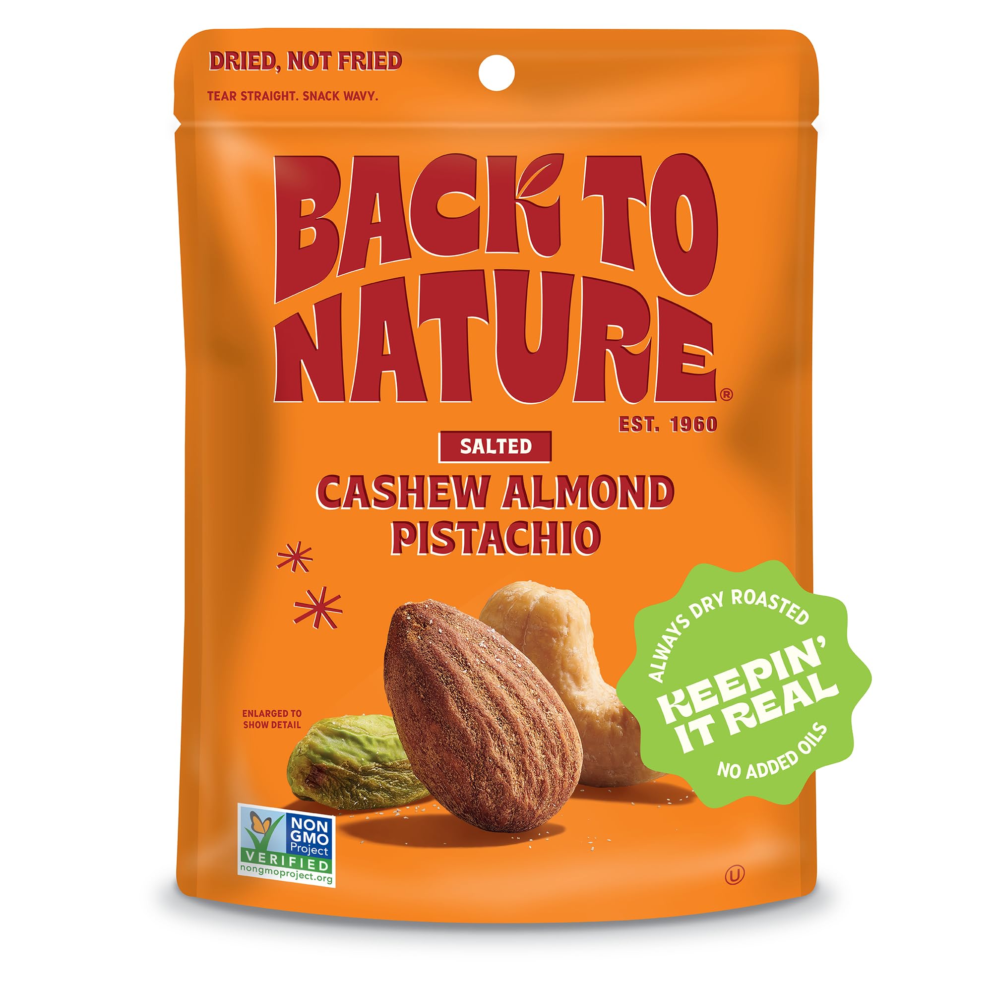 Back to Nature Premium Nut Mix - Cashew, Almond & Pistachio Blend, Dry Roasted with Sea Salt, Non-GMO High Protein Snacks, 9 Ounce