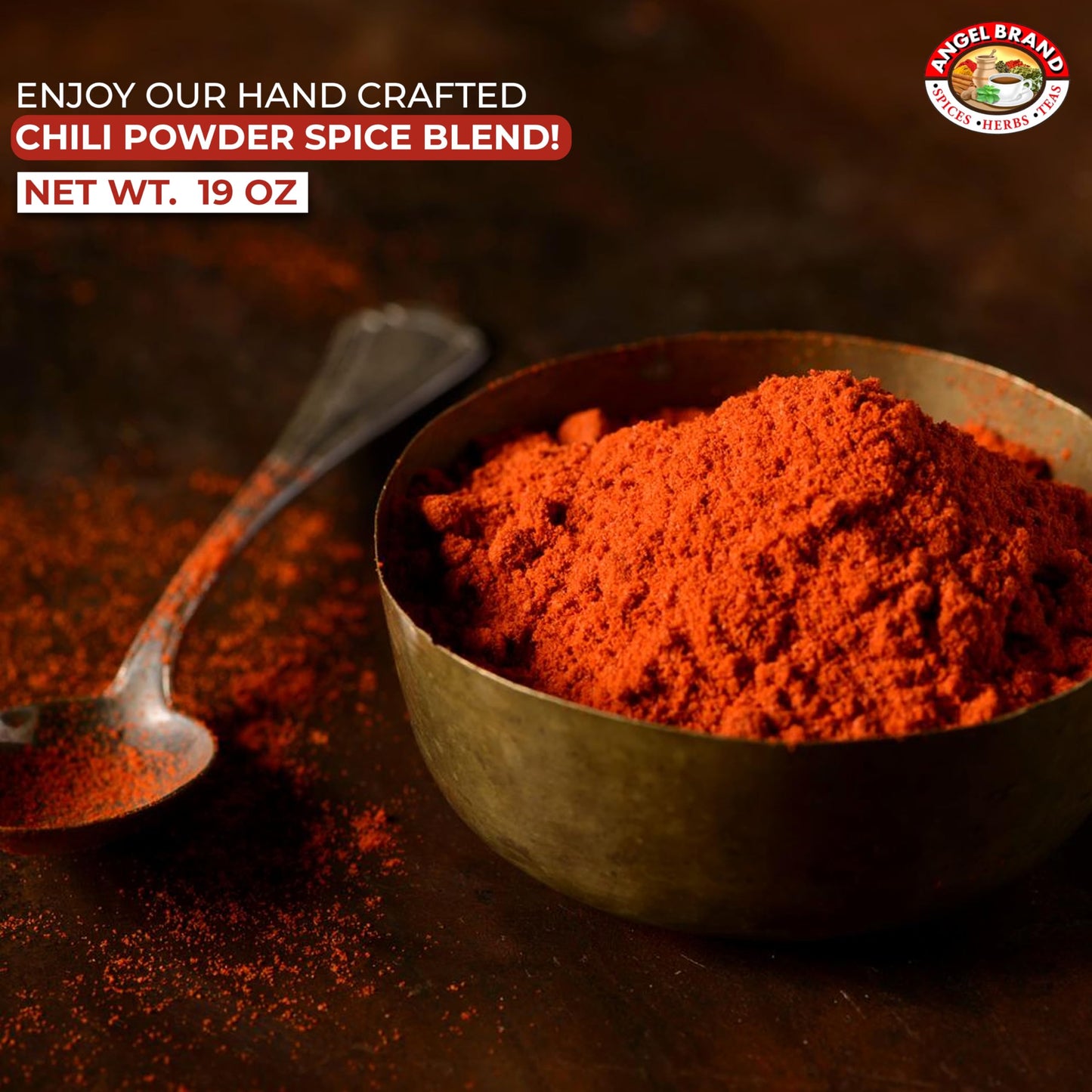 Angel Brand Ground Chili Powder - Bold and Spicy Seasoning for Mexican and Tex-Mex Recipes, Soups, Marinades, and Rubs - 19oz Bottle for Flavorful
