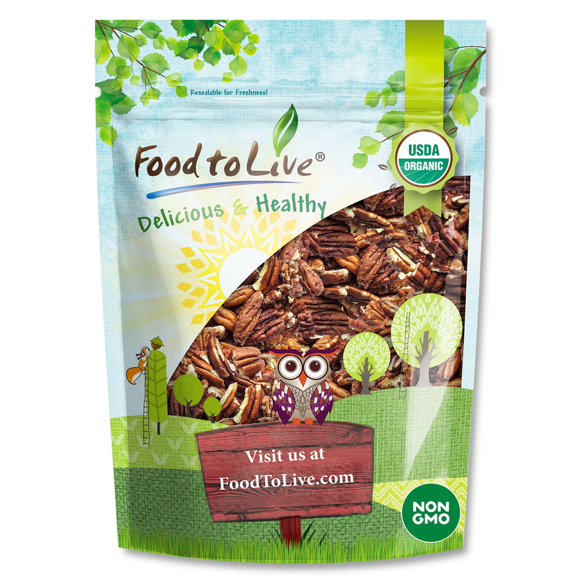 Food to Live Organic Dry Roasted Pecan Pieces, 8 Ounces - Oven Toasted, No Oil Added, Unsalted, Rich in Flavor and Crunch Nuts, Perfect for Cooking