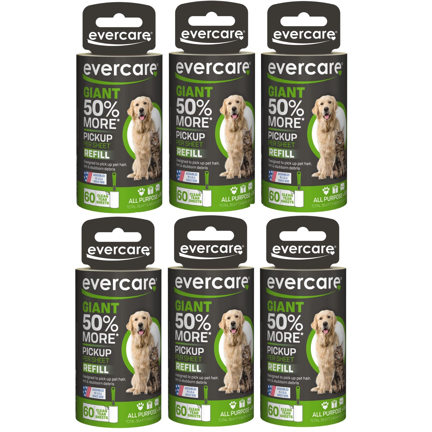 Evercare Giant PET Hair Roller REFILL - 6 Pack